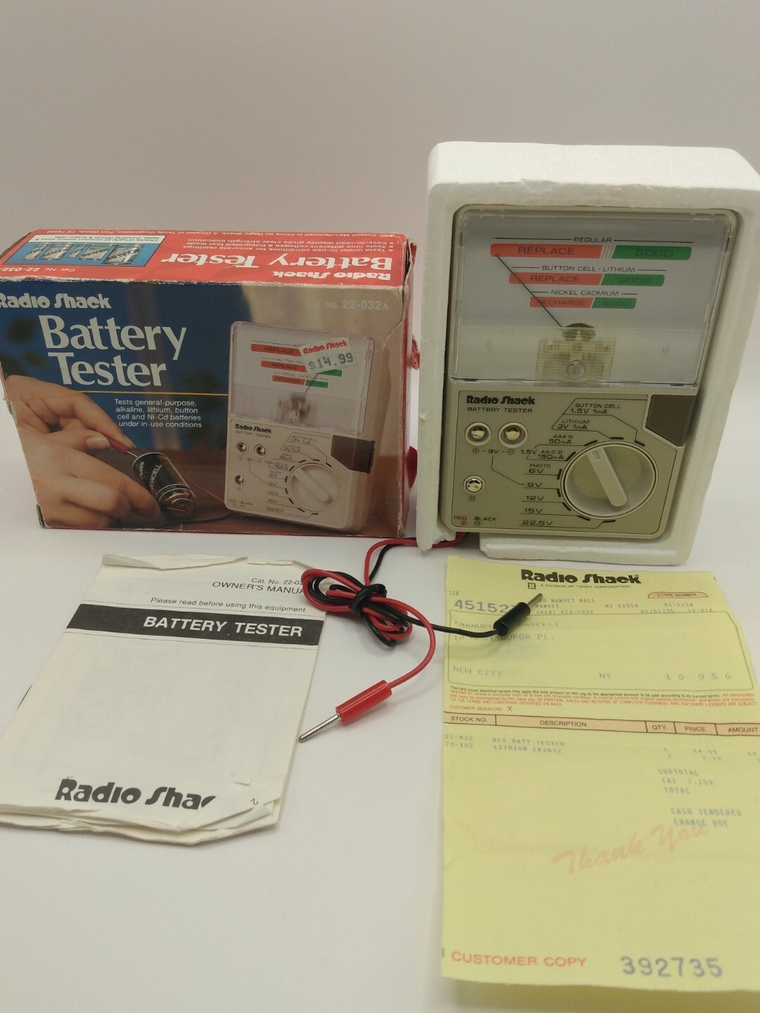 Vintage Radio Shack Tandy Battery Tester 22-032A with Original Box and Manual