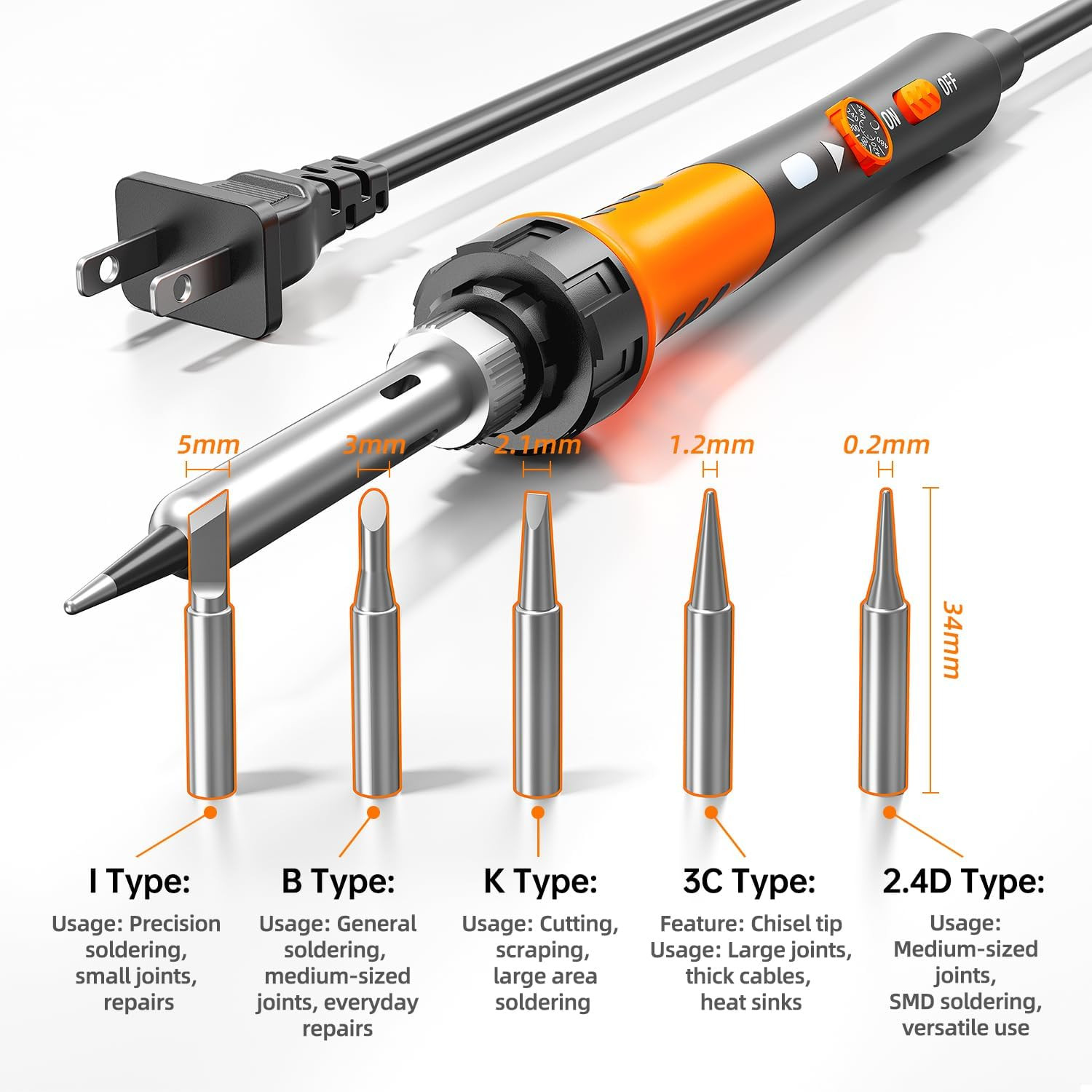 60W Adjustable Temperature Soldering Iron Kit - 9-In-1 with 5 Tips, Solder Wire