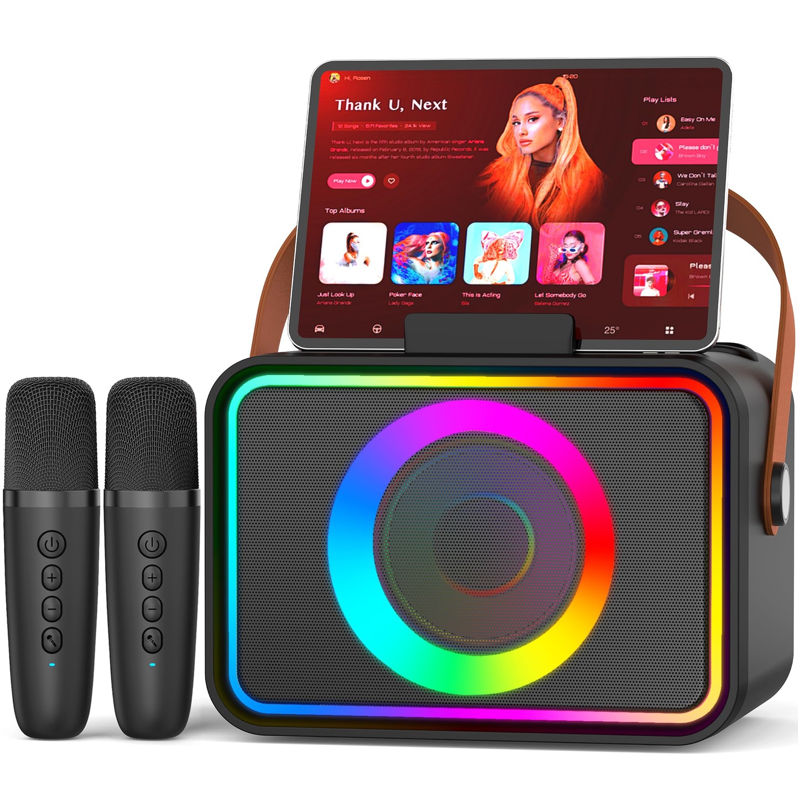 Karaoke Machine,Portable Bluetooth Speaker with 2 Wireless Microphone for Adults