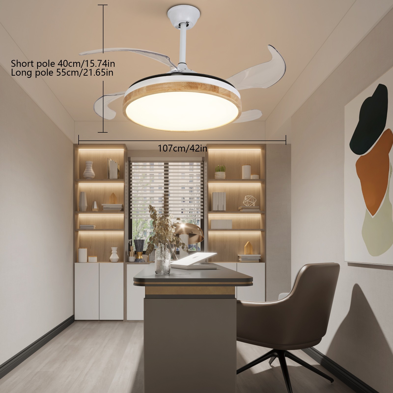 LED Ceiling Mounted Indoor 42inch White Ceiling Fan With Light Remote Control