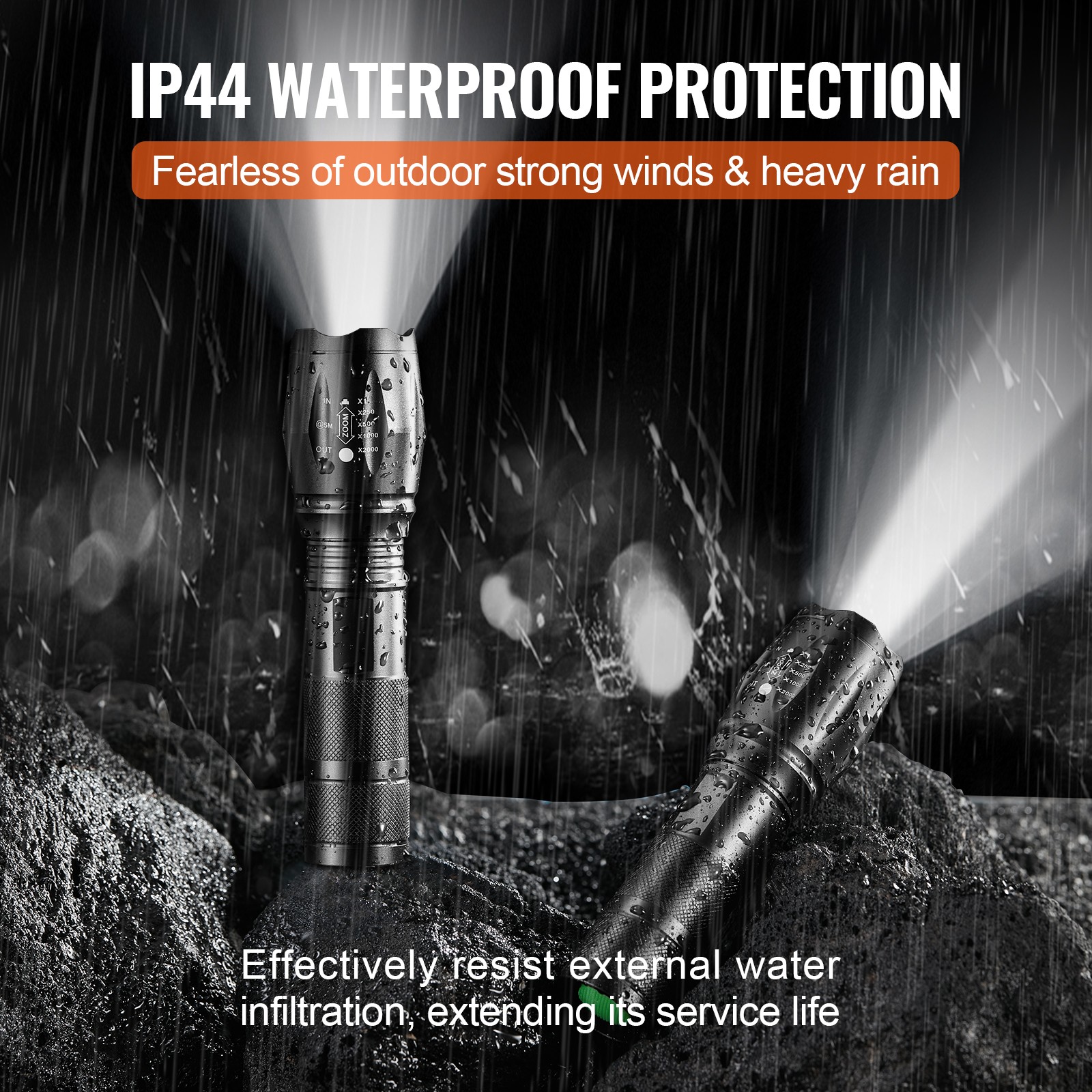 VEVOR 2 Pack Flashlights 2000 High Lumens 5 Modes Adjustable Focus Flashlight