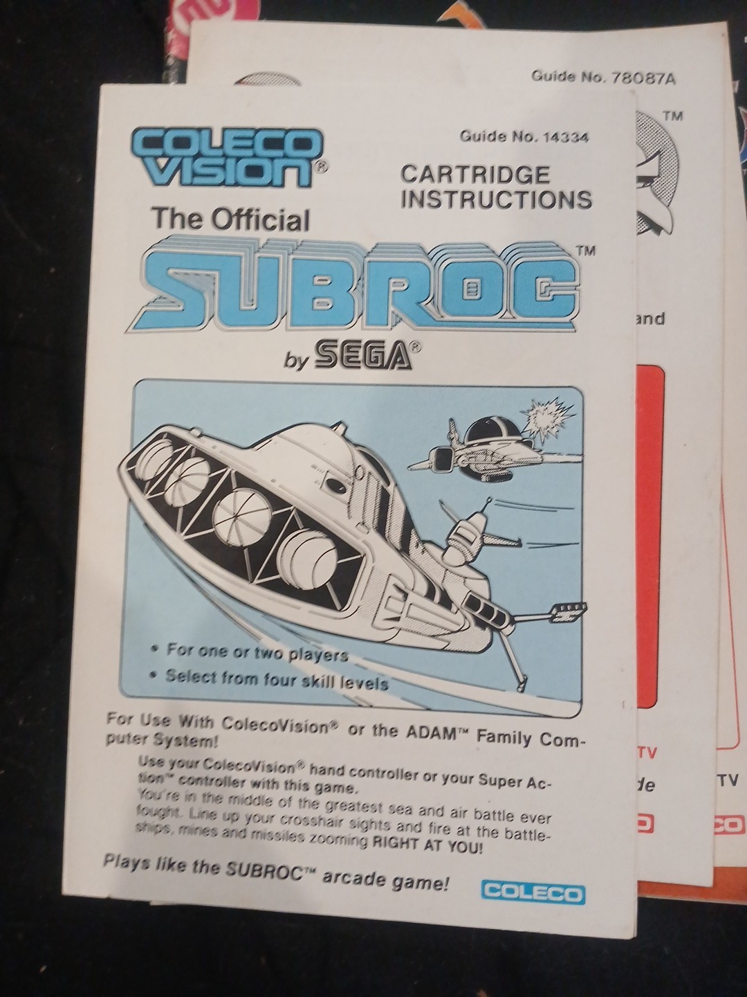 Subroc colecovision Manual Only Great Shape See Pics