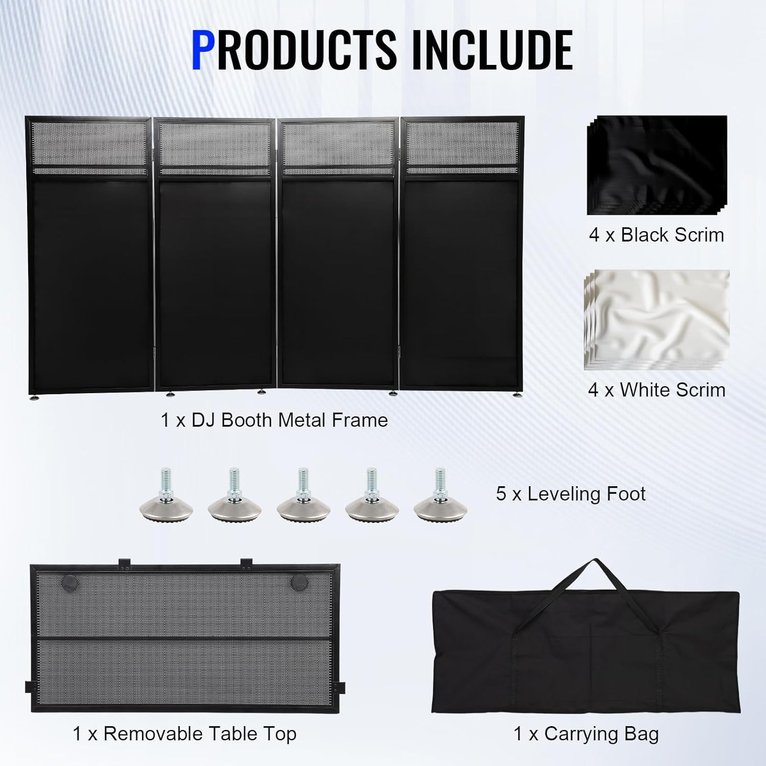 Portable DJ Booth Table, Foldable DJ Table Stand with White & Black Lighting Scr