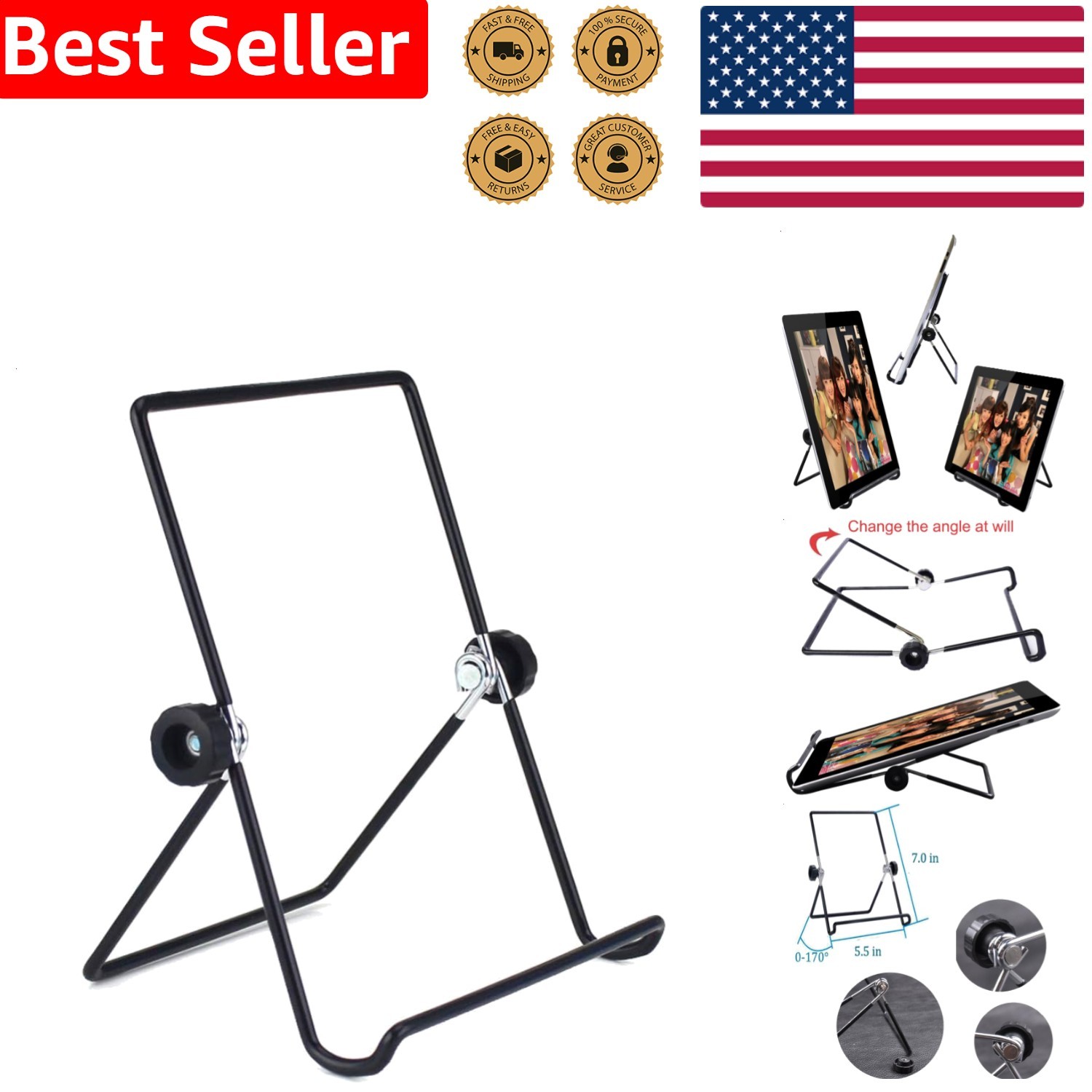 iPad Stand Portable Universal Multi-Angle Folding Metal Cradle Mount 9-12.9 inch