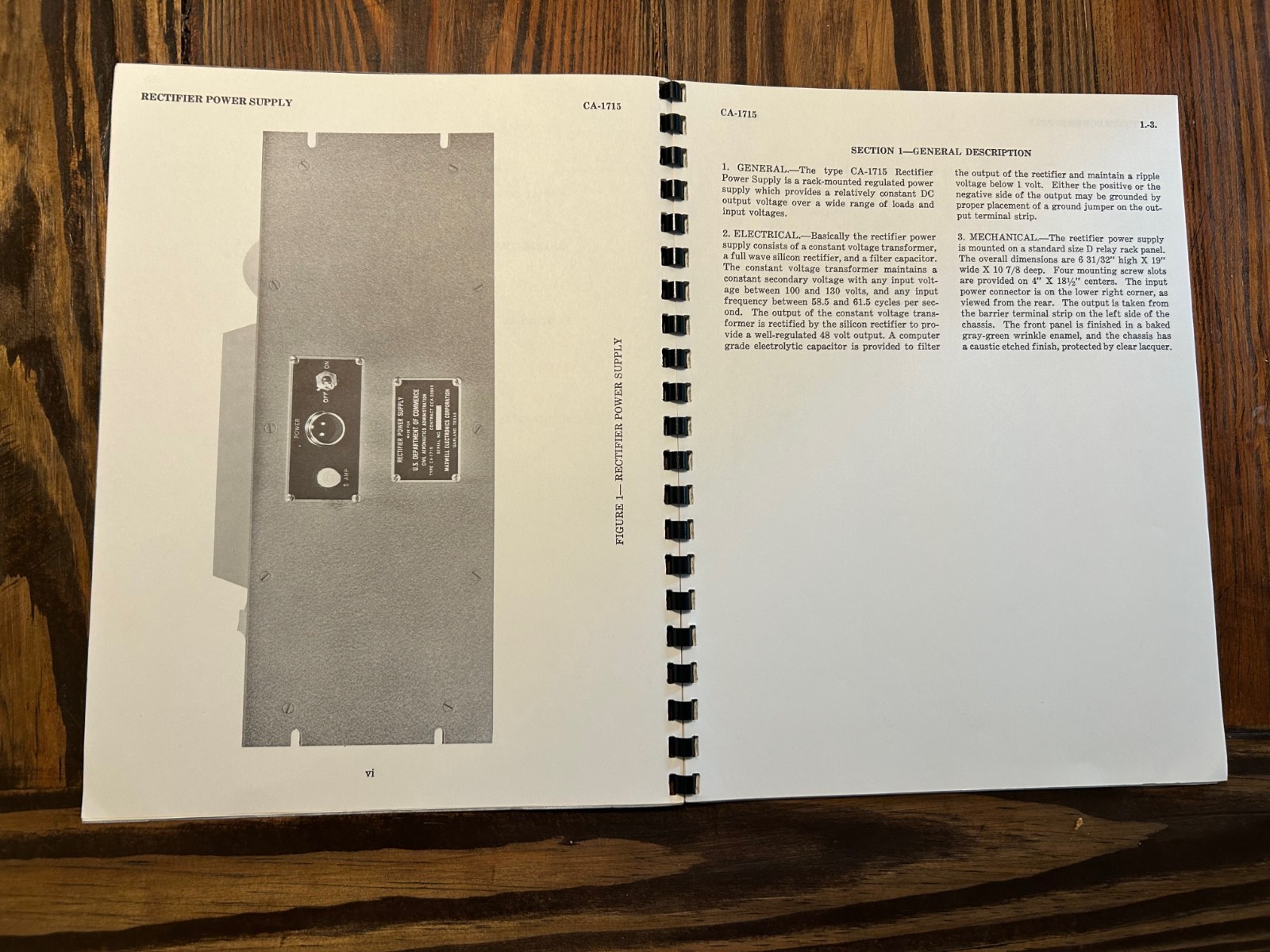 1958 Instruction Book for Rectifier Power Supply Type CA-1715 Maxwell Electronic