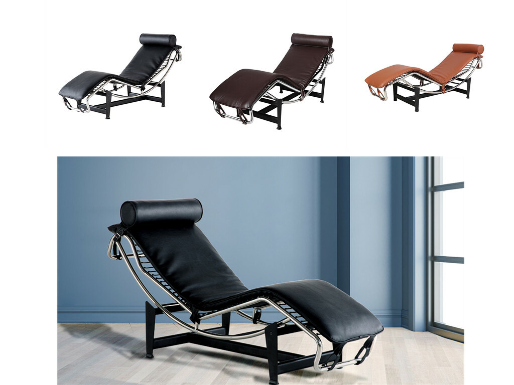 LC-4 Chaise Lounge Chaise Chair Recliner Chair Lazy Sofa Leather Stainless Steel
