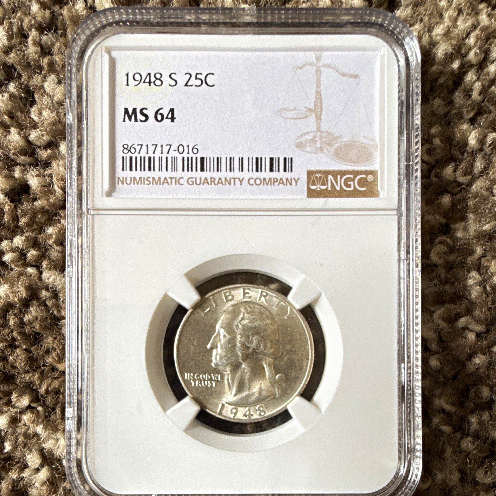 NGC 1948-S Washington Quarter 25C MS64 Silver Business Strike Cert 8677117-016