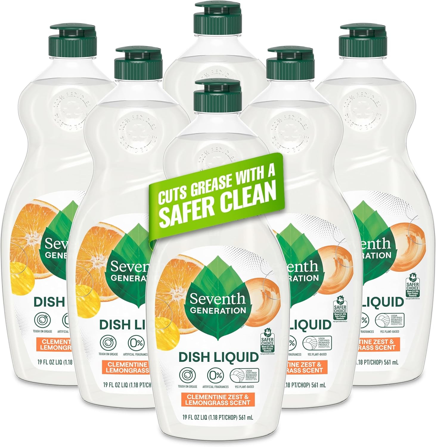 Seventh Generation Dish Liquid Soap Clementine Zest Lemongrass Pack of 6