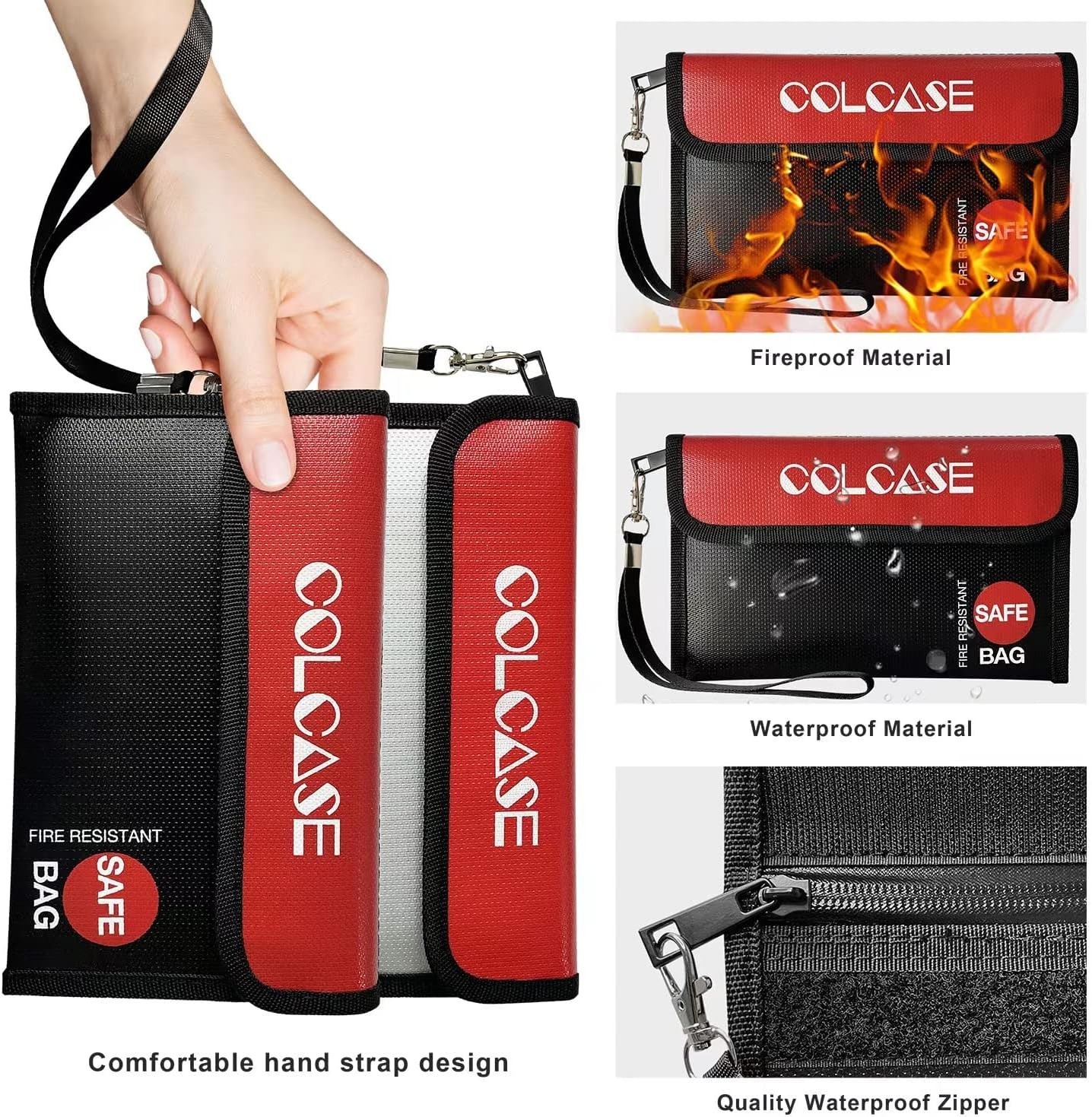 Enhanced 2-Pack Fireproof & Water-Resistant Bags - Zipper Closure for Security