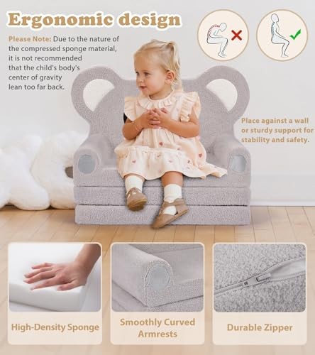 Kids Couch, 2-in-1 Soft Toddler Couch Fold Out with Blanket, Chair Comfy, Koala