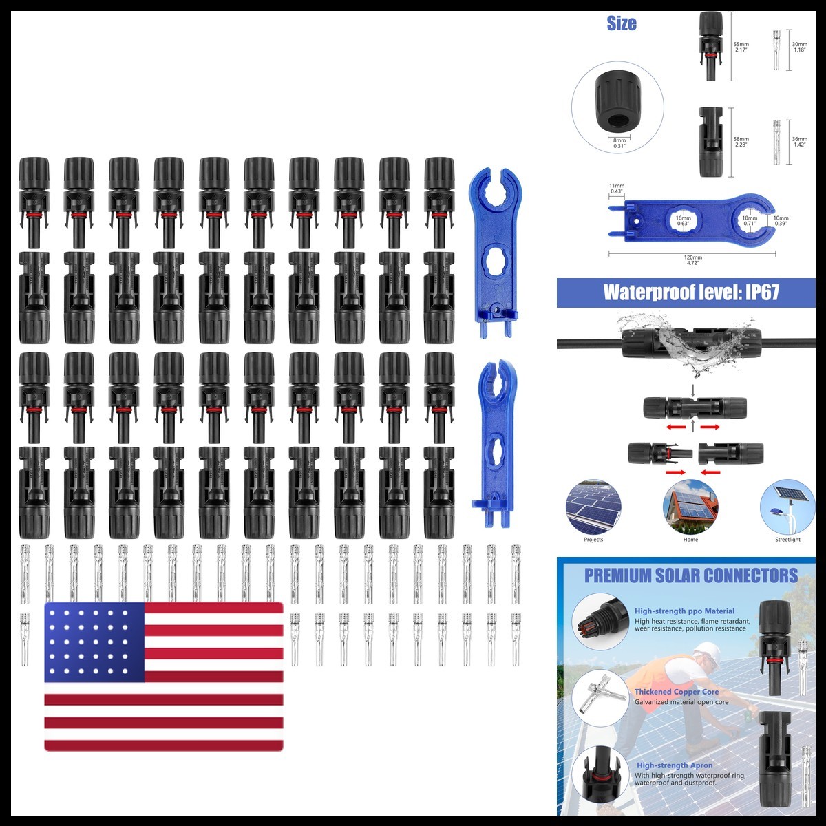 PRECIHW 40PCS (20Pairs) Solar Panel Connectors, Male/Female Multi-Contact 4