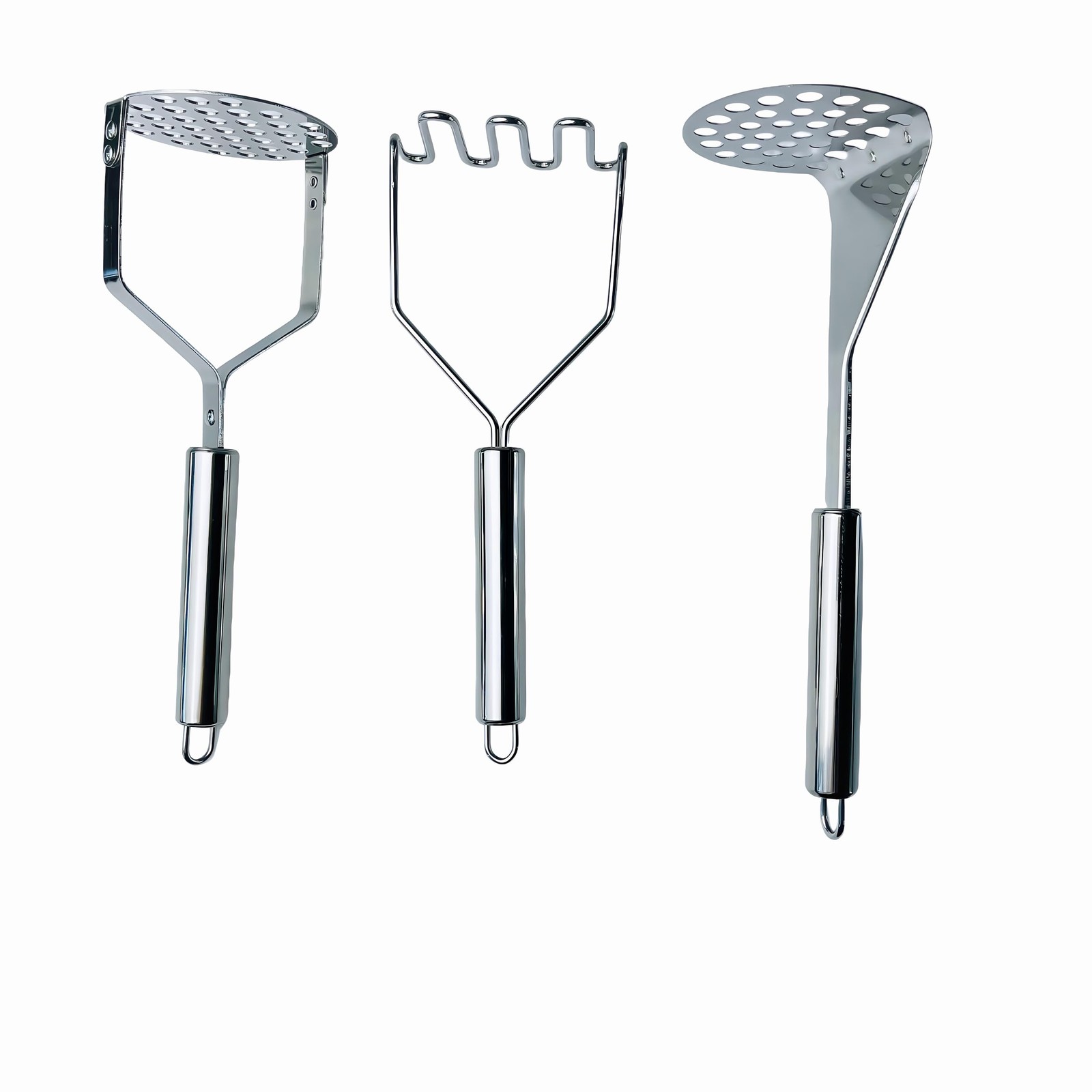 3 PCS Potato Masher Stainless Steel,Bean Smasher,Food 9.84*3.12inch, Silver