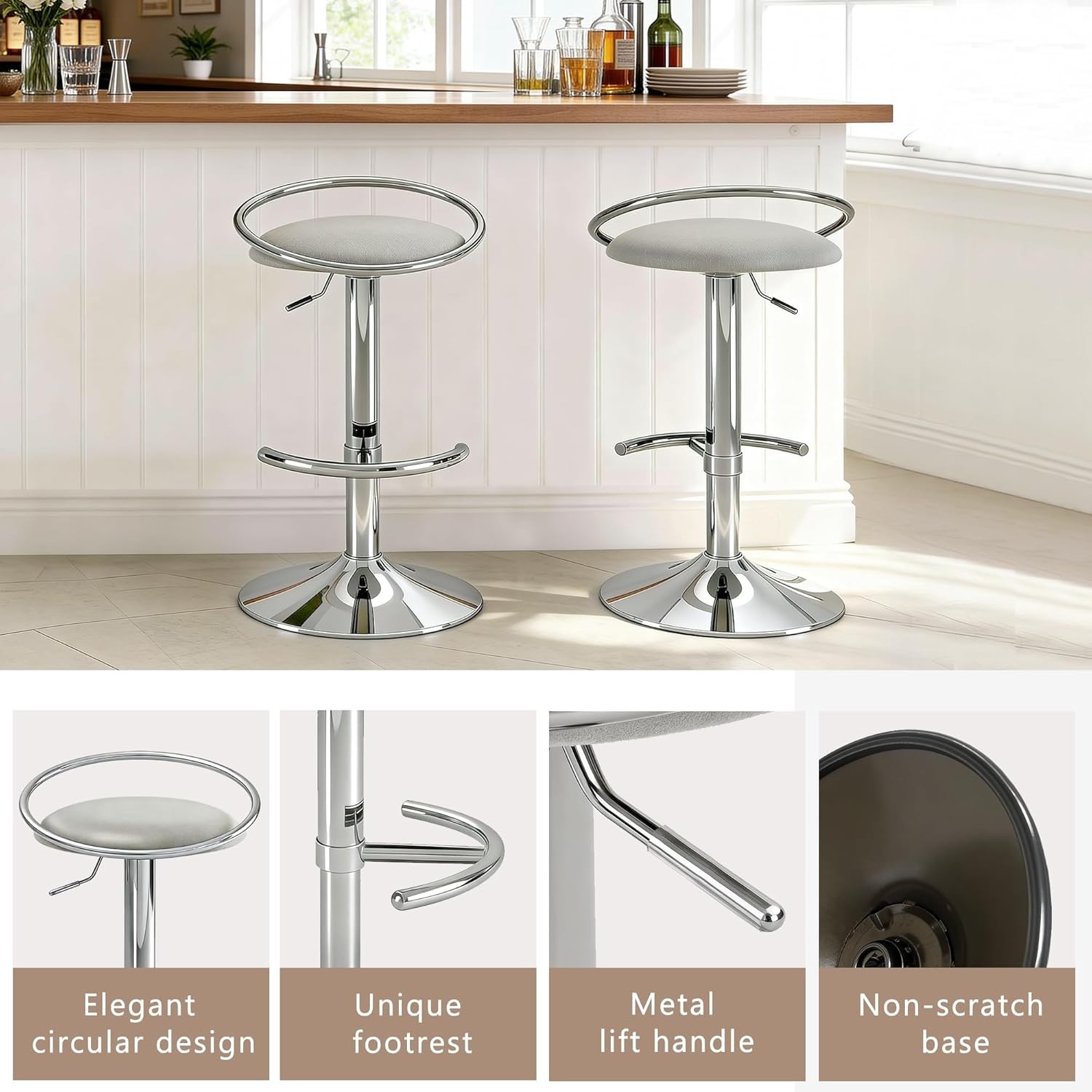 Bar Stools Set of 2 Adjustable Swivel Counter Height Barstools W/ Upholstered