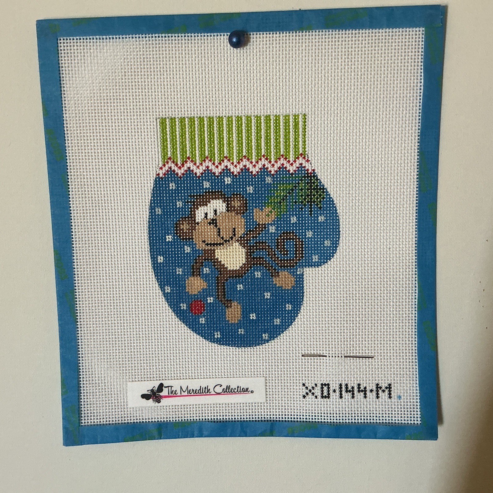 Handpainted Needlepoint canvas Meredith collection Monkey Mitten