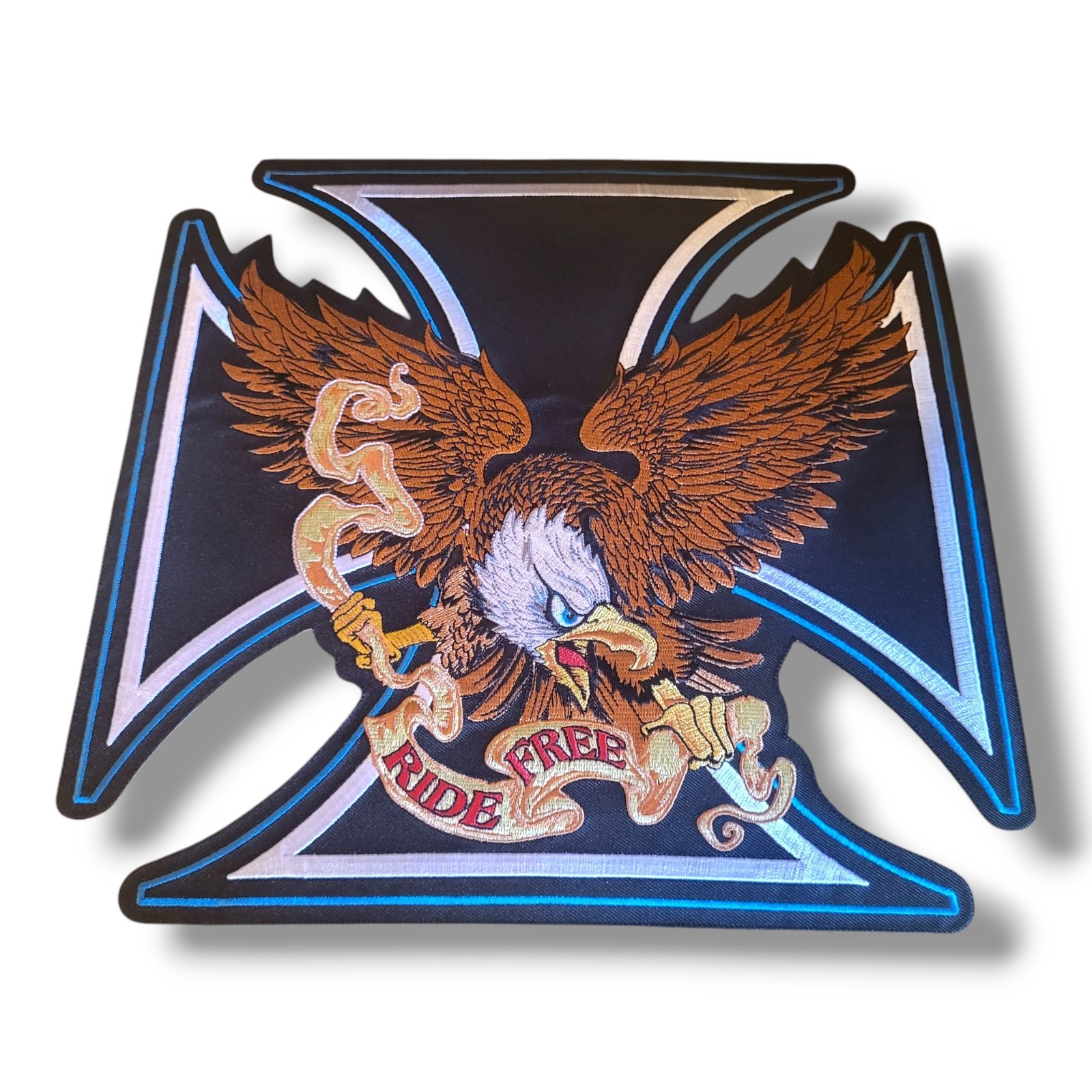 Lethal Threat Ride Free Iron Cross Eagle Patch Embroidered Large 11.25" x 11.25"