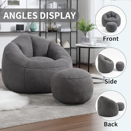 Bean Bag Chairs, Gaint Bean Bag Couch with Memory Foam for Adults and Grey
