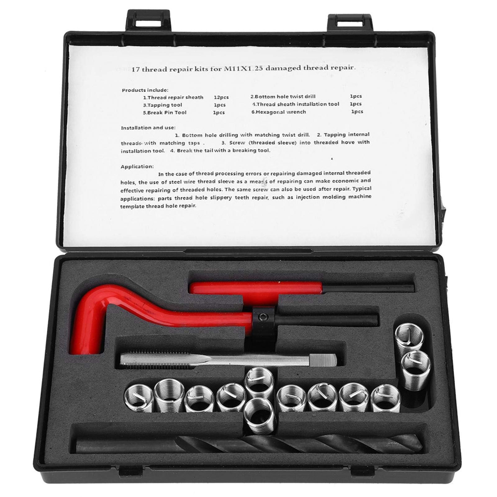 17pcs Thread Repair Kit M11x1.25 Thread Inserts Stainless Steel Rethreading Tap