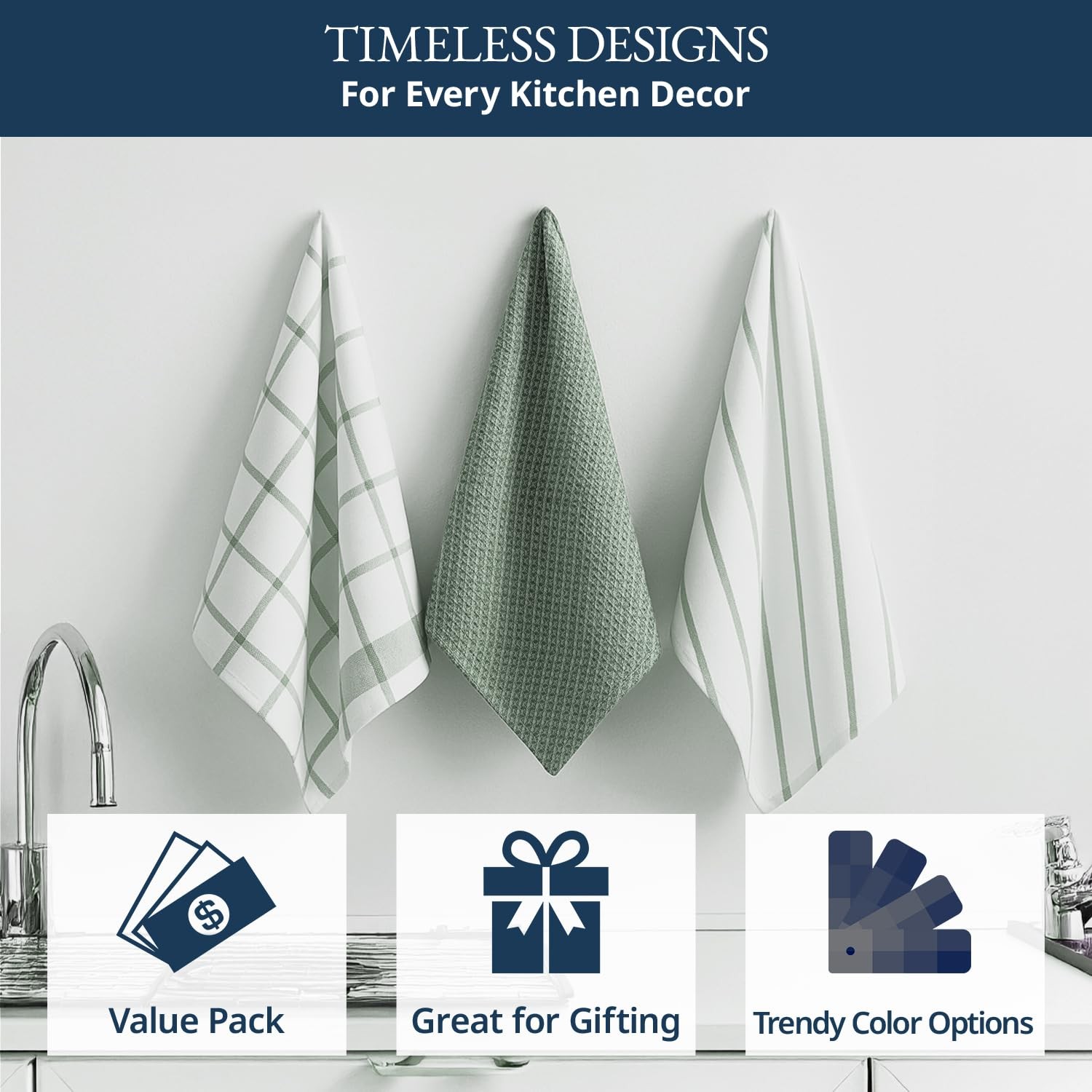 Cotton Kitchen Towels Set, 6Pack – Absorbent, QuickDrying Dish Towels, 18" x ...