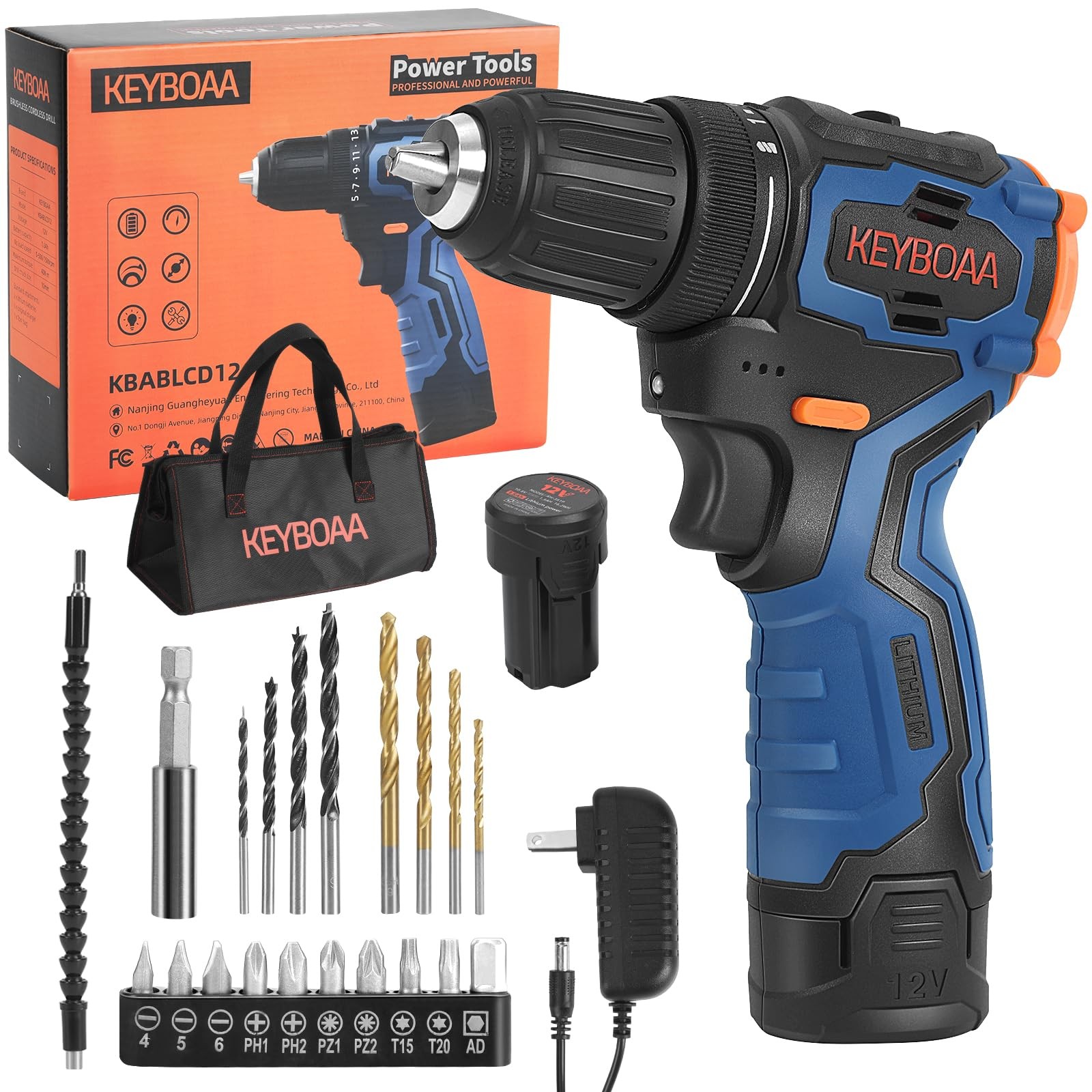 12V MAX Brushless Cordless Drill Set 3/8" Chuck 350 Inlbs 2Speed 20 Pcs