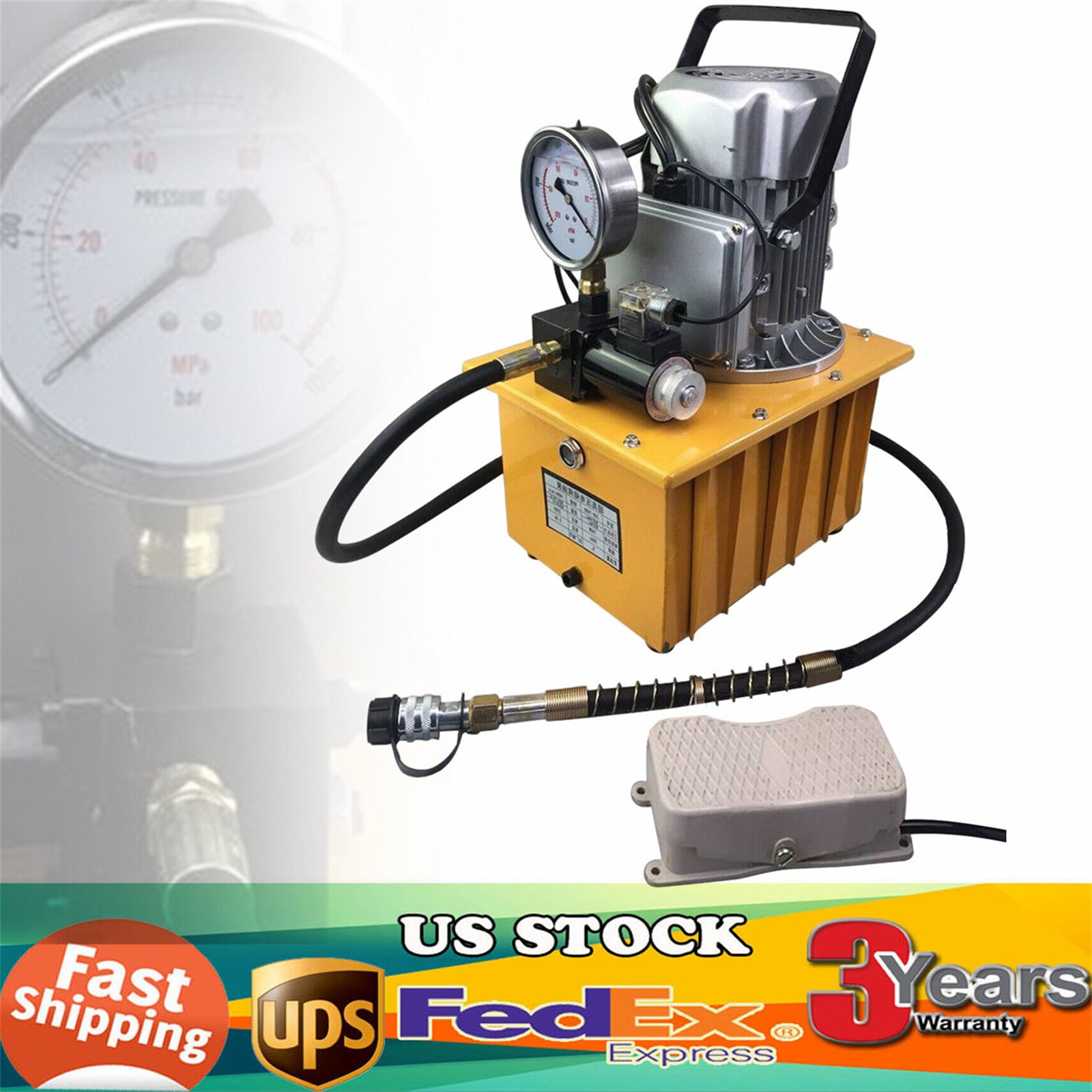 Electric Driven Hydraulic Pump Pedal Single Acting Solenoid Valve 110V 10000psi