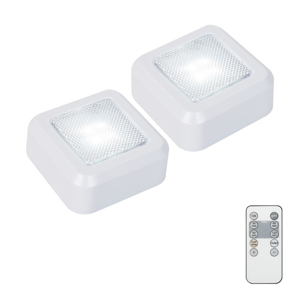 Wireless LED Puck Lights, 2-Pack, 100-Lumens, Remote Included