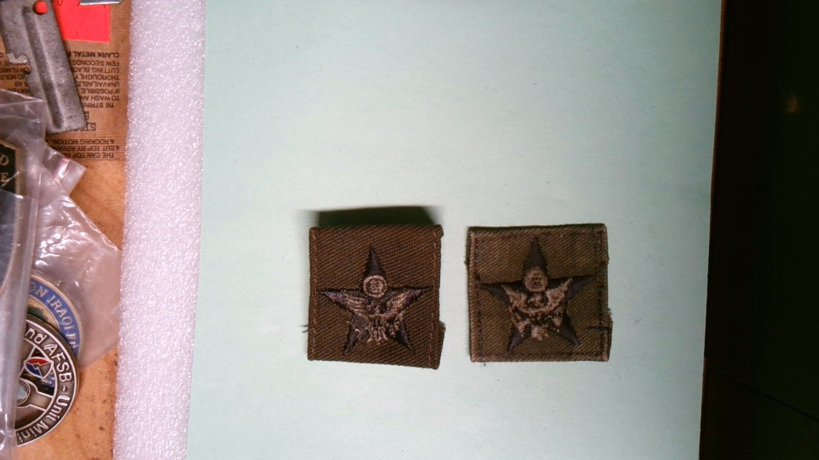 MILITARY PATCH SET OF 2 OLDER OD GREEN PULLED OFF UNIFORMS SERGEANT MAJOR STAFF