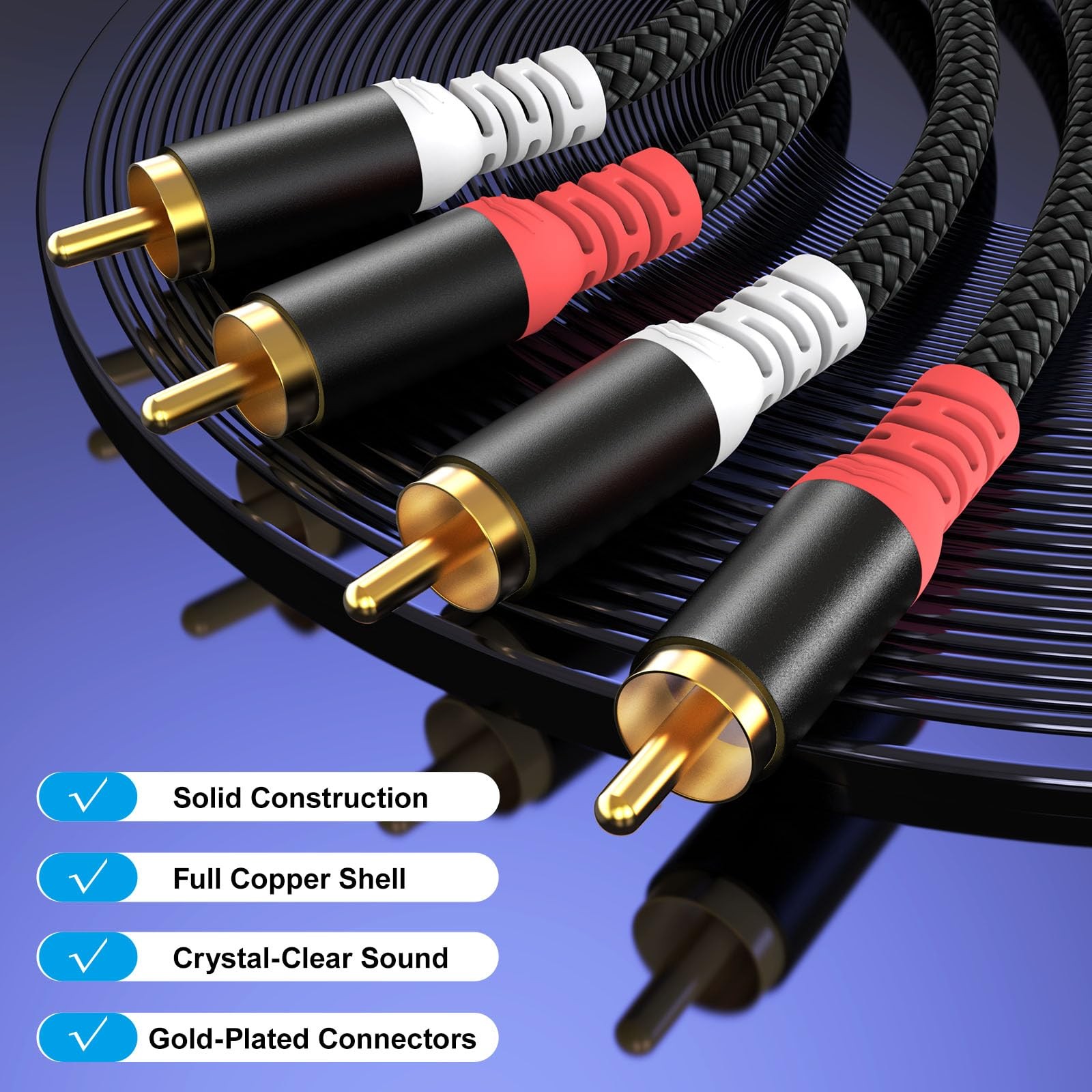 HOSONGIN RCA Audio Cable 25FT - Dual Shielded 25FT-1Pack, Black Braid Jacket