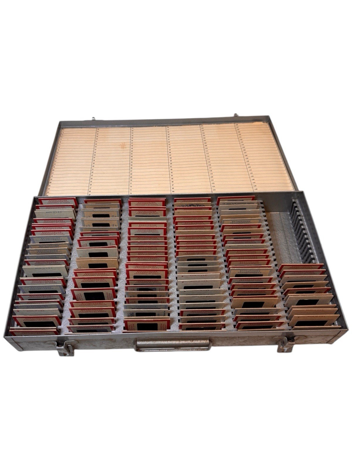 Vintage Atco Metal Slide Storage Box Case Holds 150 35mm Slides W/ 134 Slides