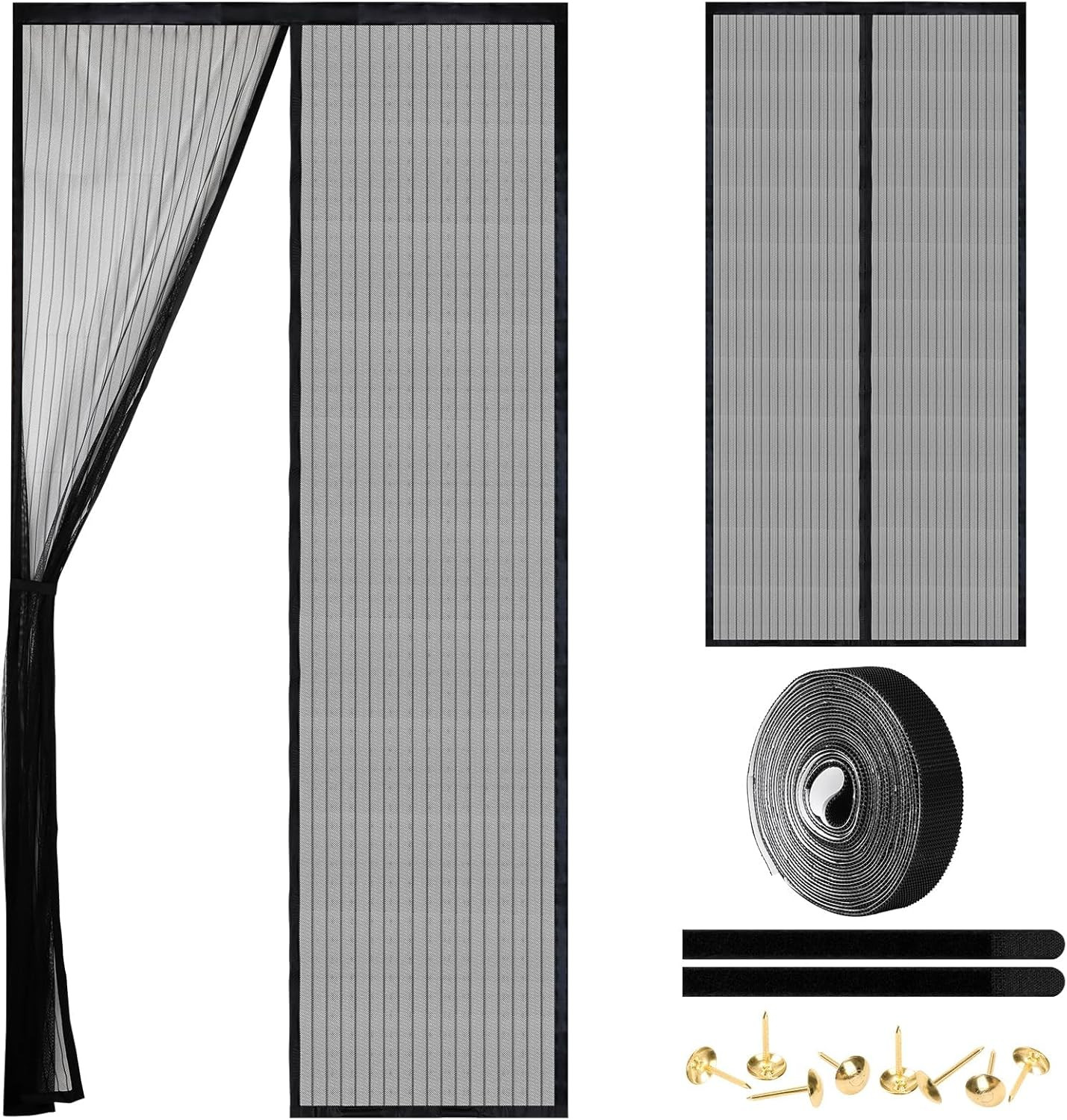 Magnetic Screen Door - Self-Sealing Heavy Duty Mesh Partition Black,38 x 82 Inch