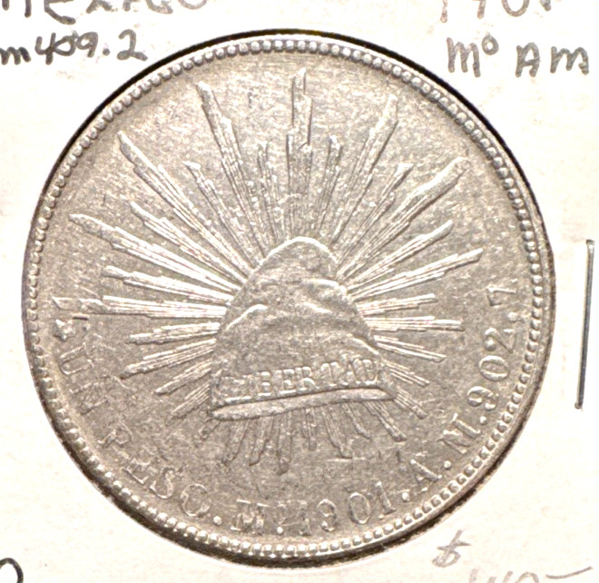 Mexico 1901 Mo A.M. Peso KM 409.2 AU/Unc
