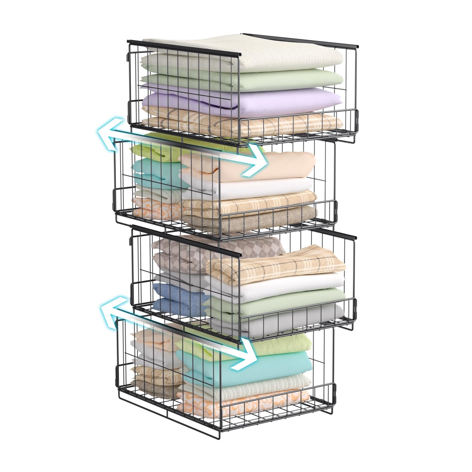 4-Tier Stackable Closet Storage Bins Foldable Organizer Shelves for Wardrobe,...