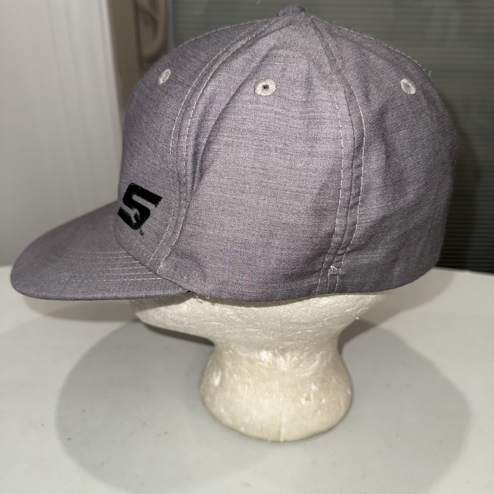 S Black On Gray Lite Wt Flat Bill Hat Cap EUC