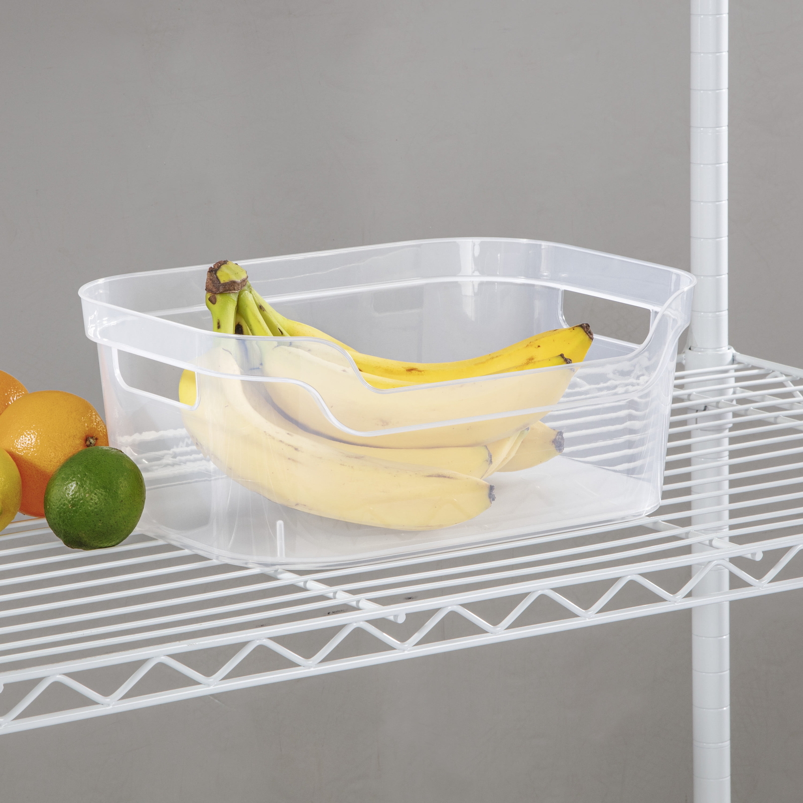 (4 pack) Medium Open Bin, Clear Plastic, Easy Access Bin with Scoop Front