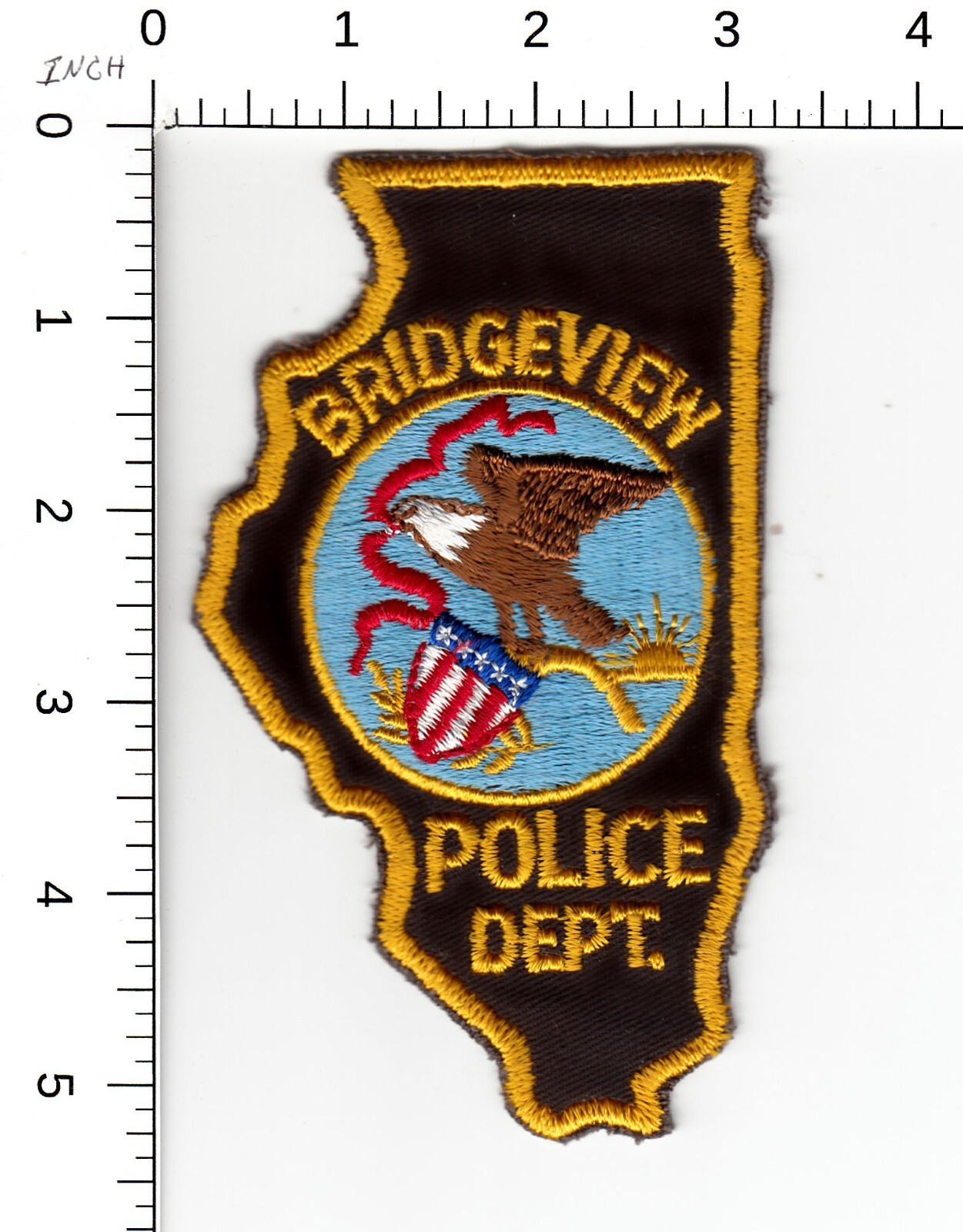VINTAGE- BRIDGEVIEW (STATE SHAPE) ILLINOIS POLICE COLLECTIBLE PATCH