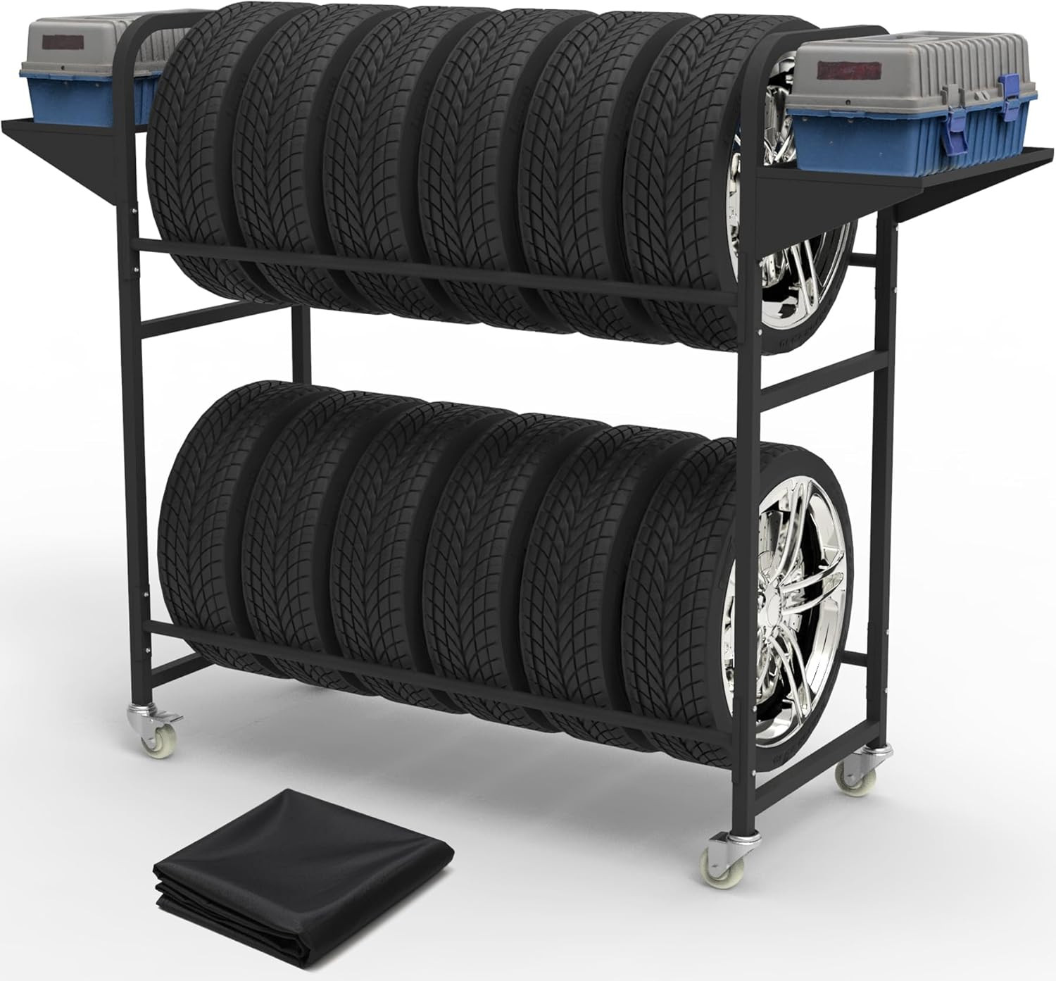 Tire Storage Rack 44" X 44" X 18" W/Anti-Dust Cover, Rolling Tire Rack Adjustabl
