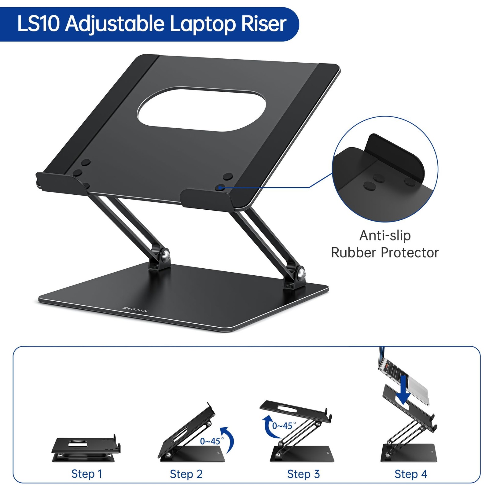 Adjustable Laptop Stand Metal Foldable Notebook Riser Portable Desk Holder 1014