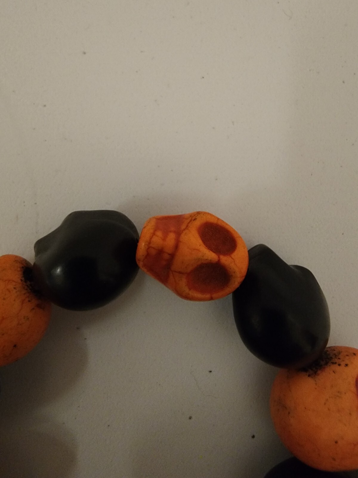 Large Black and Orange Magnesite Skull Bead Bracelet Elastic