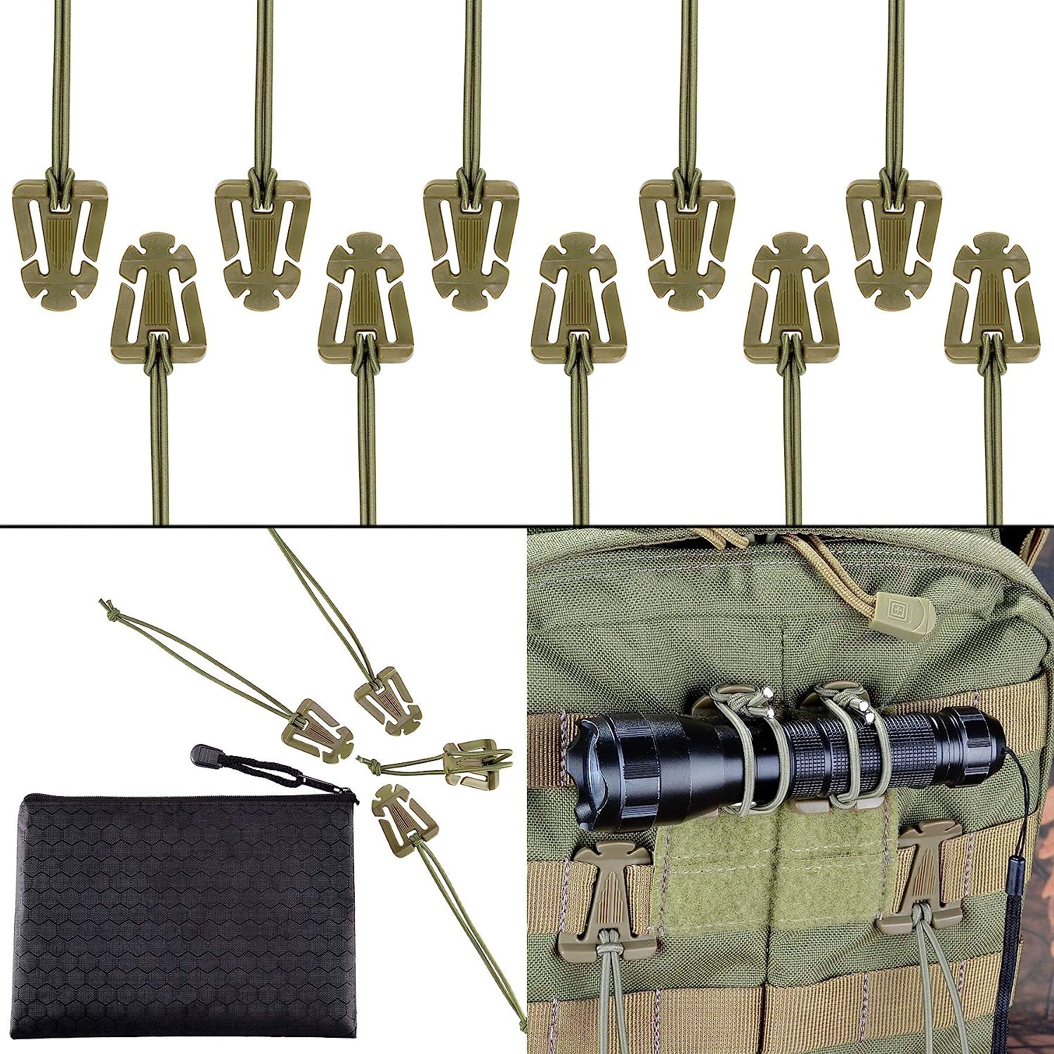 10Pcs Tactical Gear Clip Molle Web Dominators for Outdoor Hydration Tube Backpac
