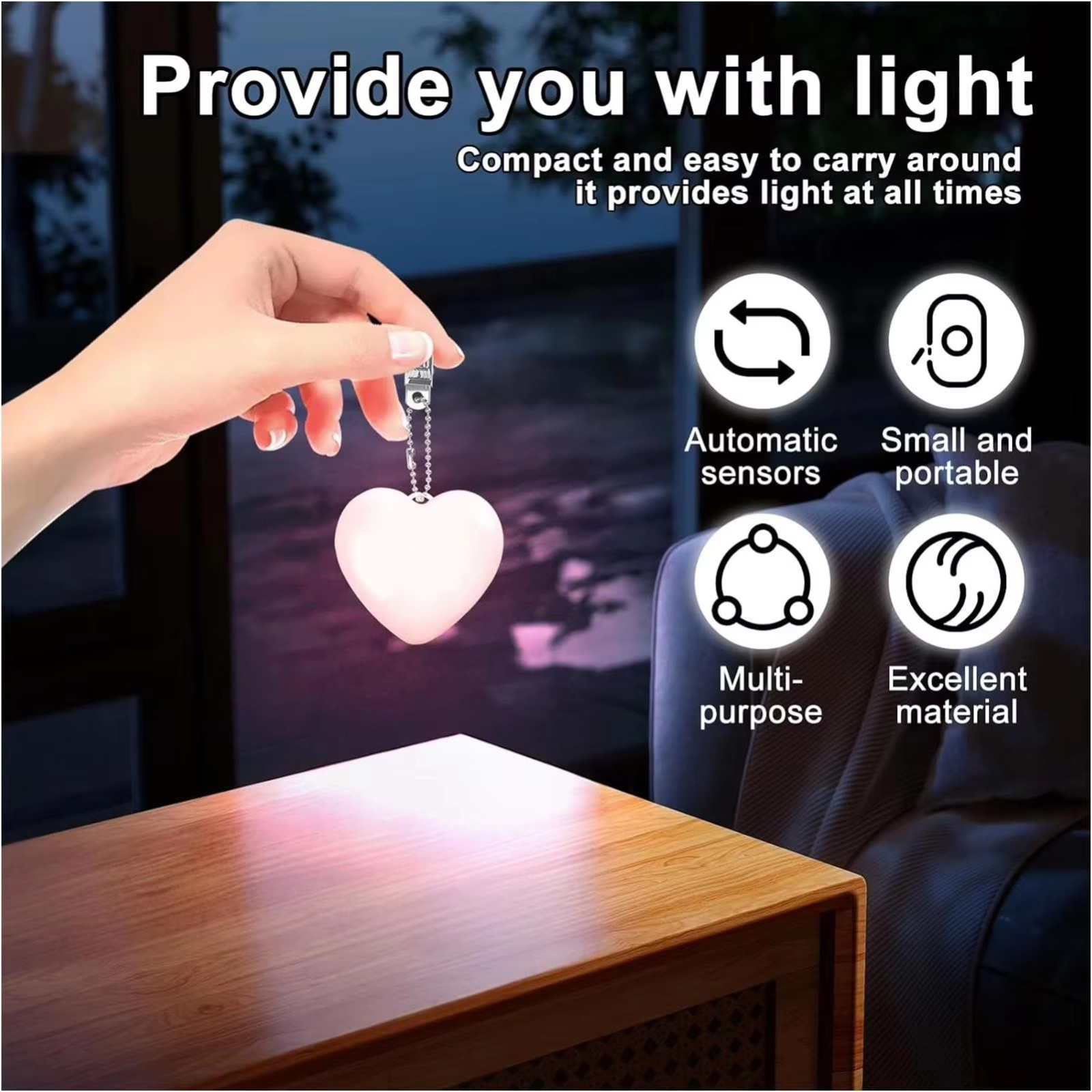 Heart Pattern Touch Sensing Light Portable Handbag Light LED Creative Gifts