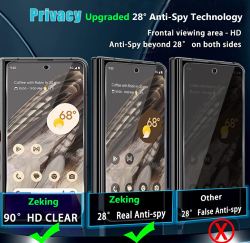For Google Pixel Fold Privacy Tempered Glass Front Screen Protector/Camera Lens