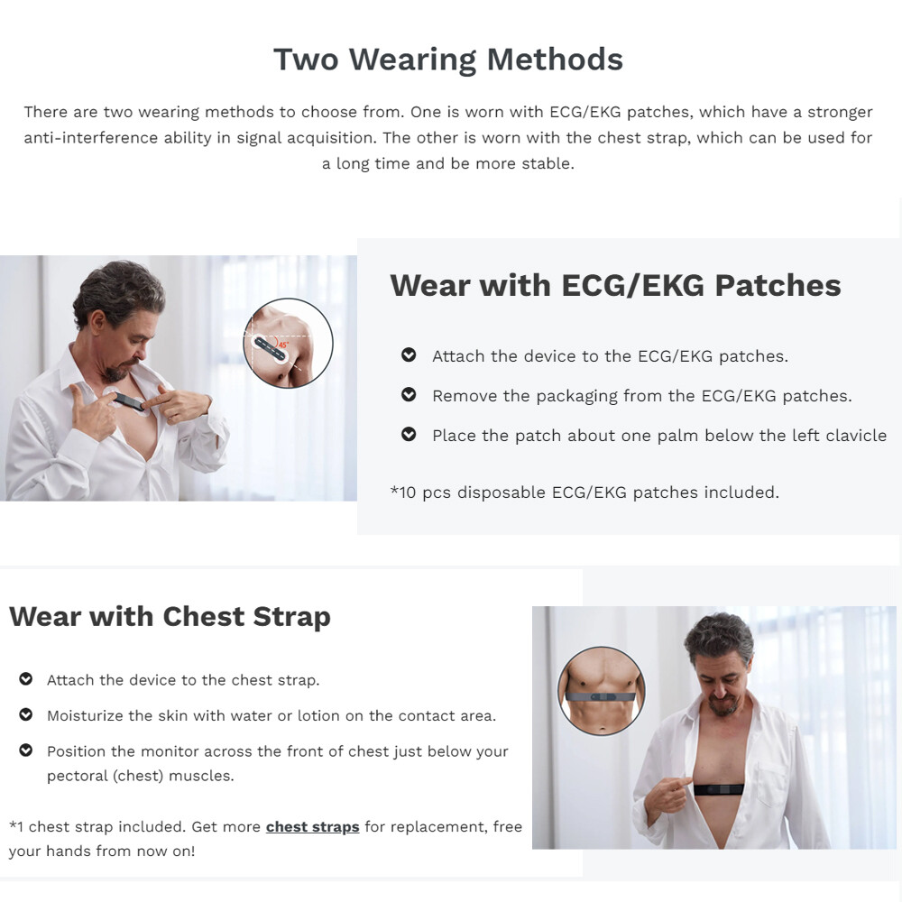 US stock Wellue Portable Dynamic ECG EKG Holter Recorder 24 Hours PC AI analysis