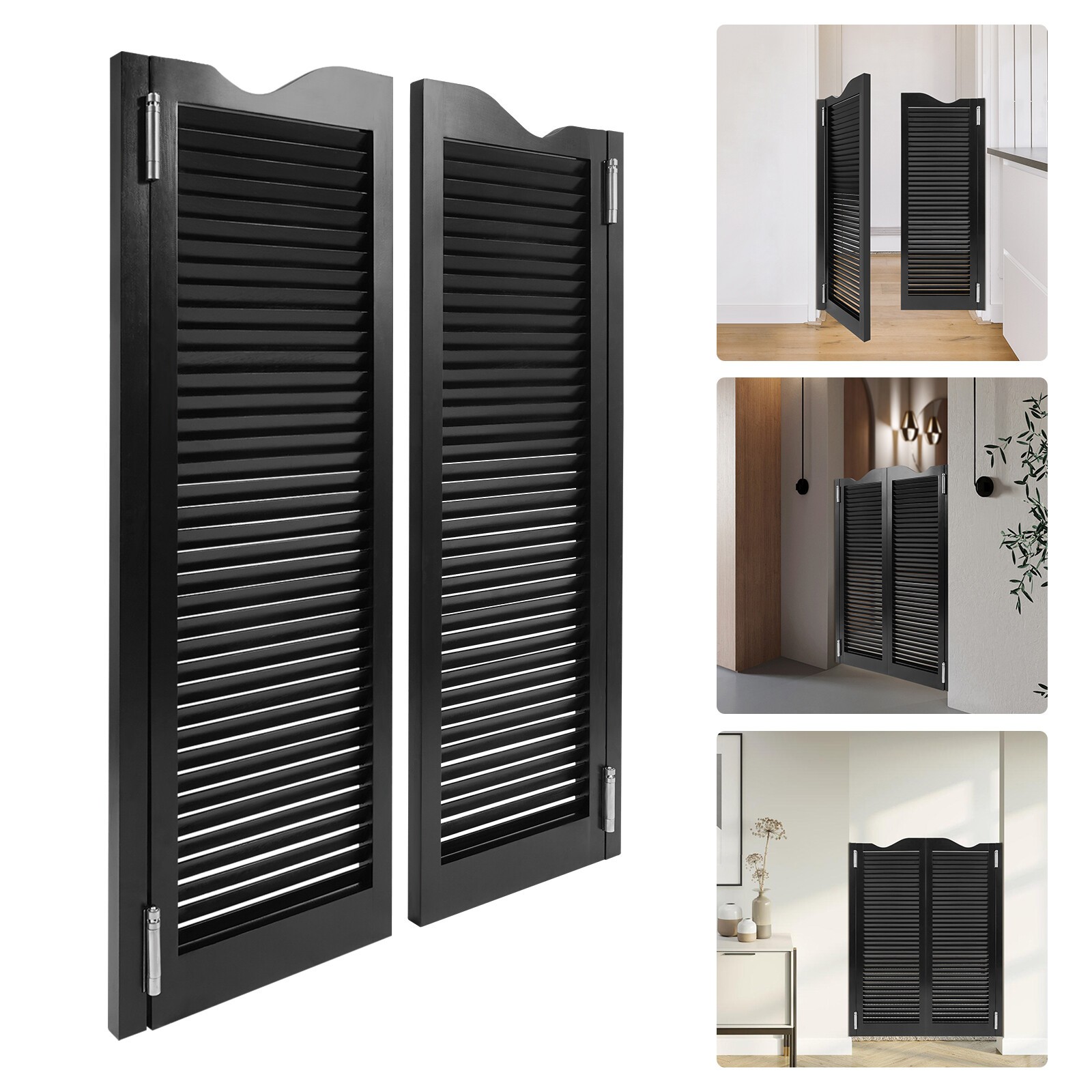 Black Wood Swinging Door Wall-mounted Double Half Cafe Doors 2* Bar Doors