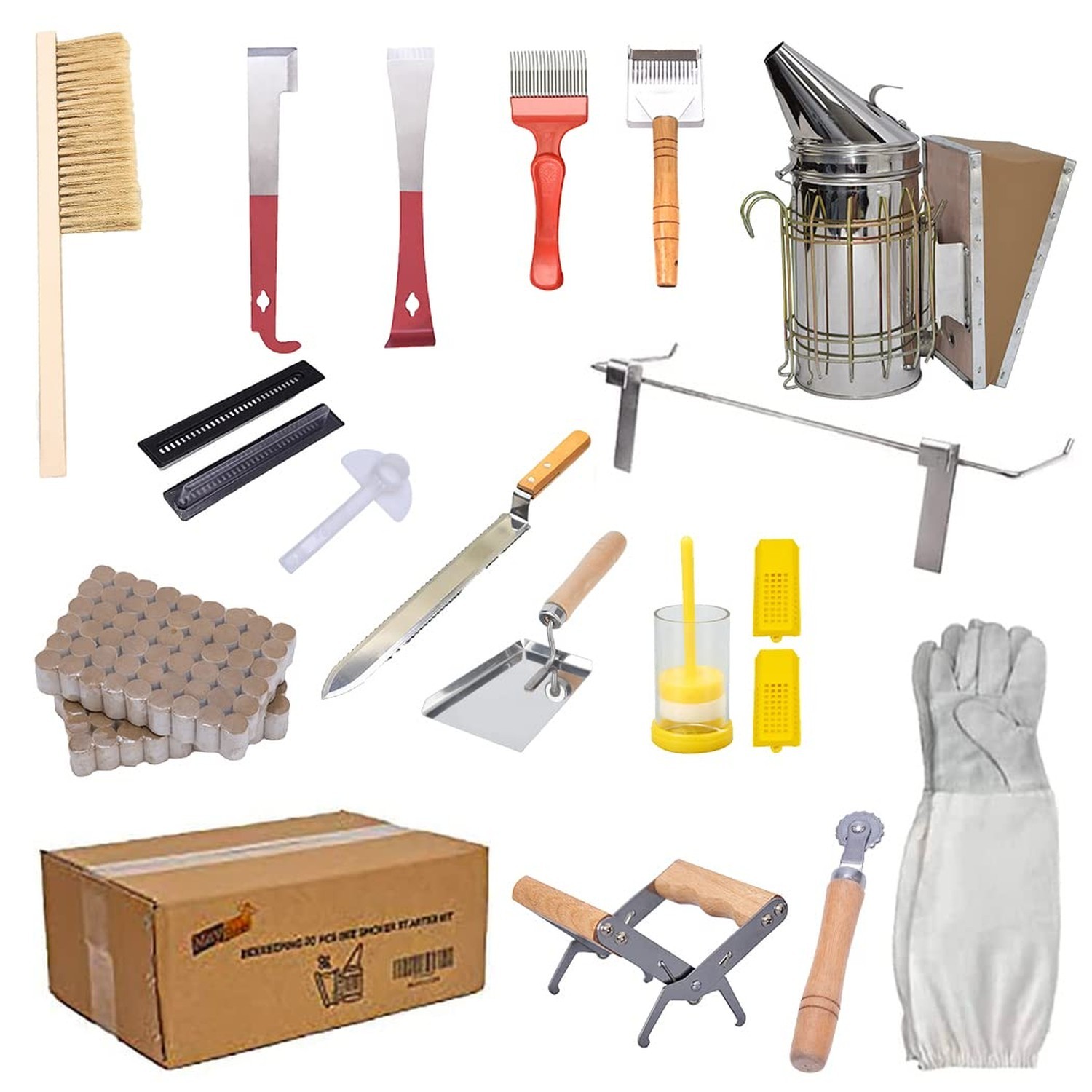 MayBee Beekeeping Supplies Bee Keeper Starting Kit 20 Pcs Beekeeping Tool Kit...