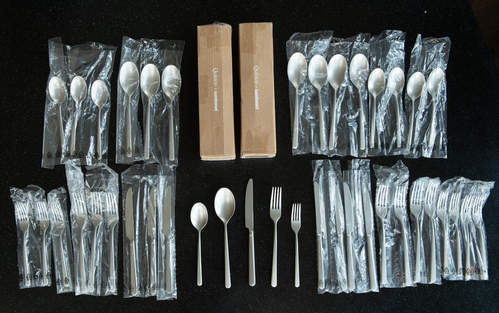 Quince Sambonet Gia Minimalist Brushed Stainless 40 Piece Flatware Set -Open Box