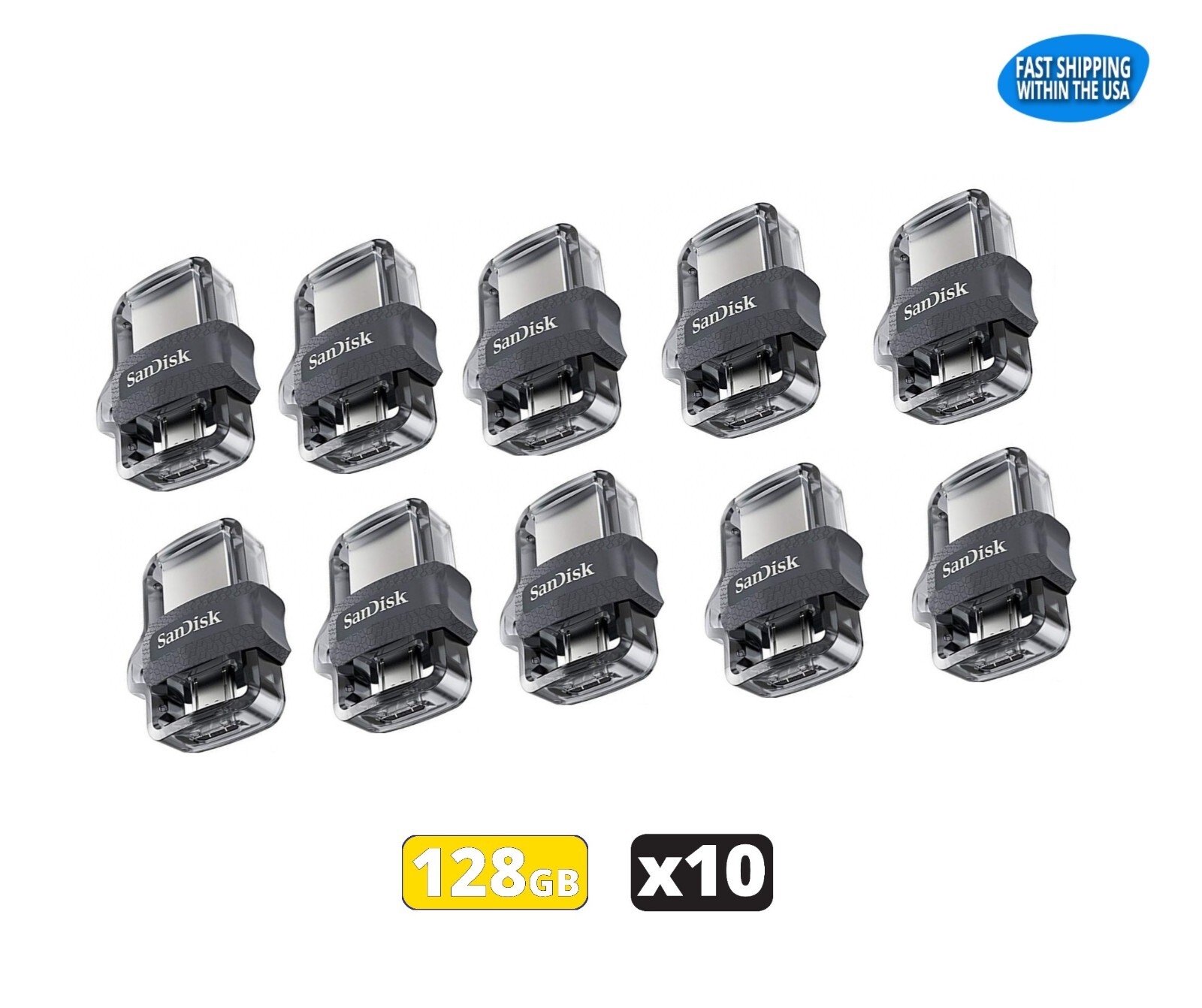 Sandisk Ultra Dual 128GB m3.0 Flash Drive Thumb Drive Pen Drive (10 Pack)