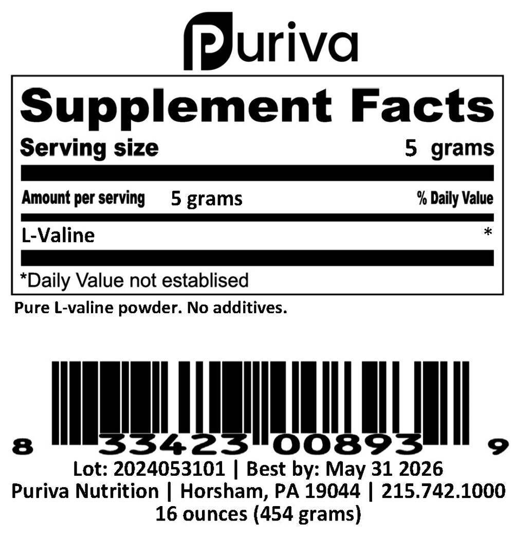 L-Valine powder, 1 pound, by Puriva Nutrition