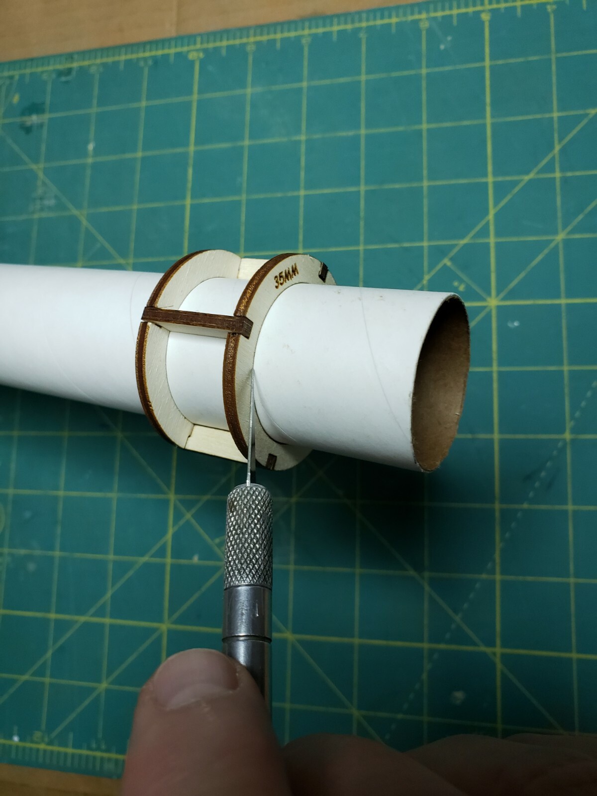 Tube Cutting Guide For Quest 35mm Model Rocket kit tubing - make straight cuts!
