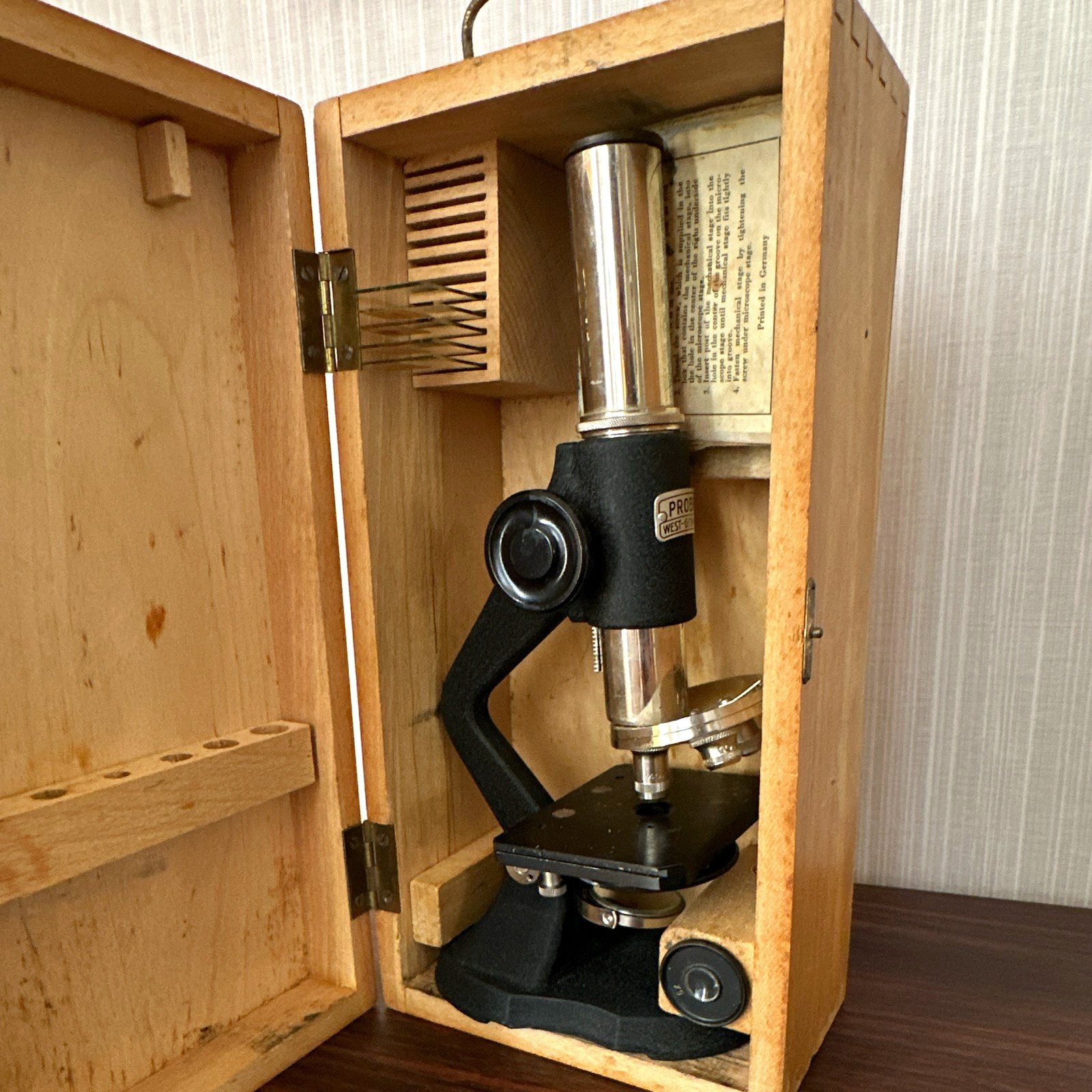 Prober West Germany Microscope with Wooden Case