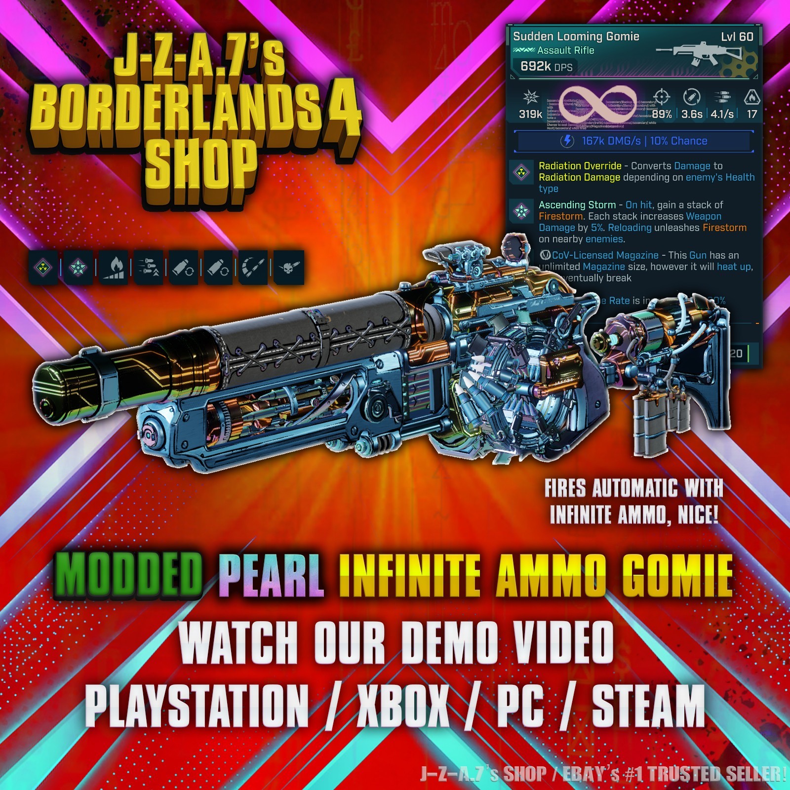 Borderlands 4✨ MODDED 692K DPS PEARLESCENT GOMIE INFINITE AR BL4 ✅PC-PS-XBOX✨