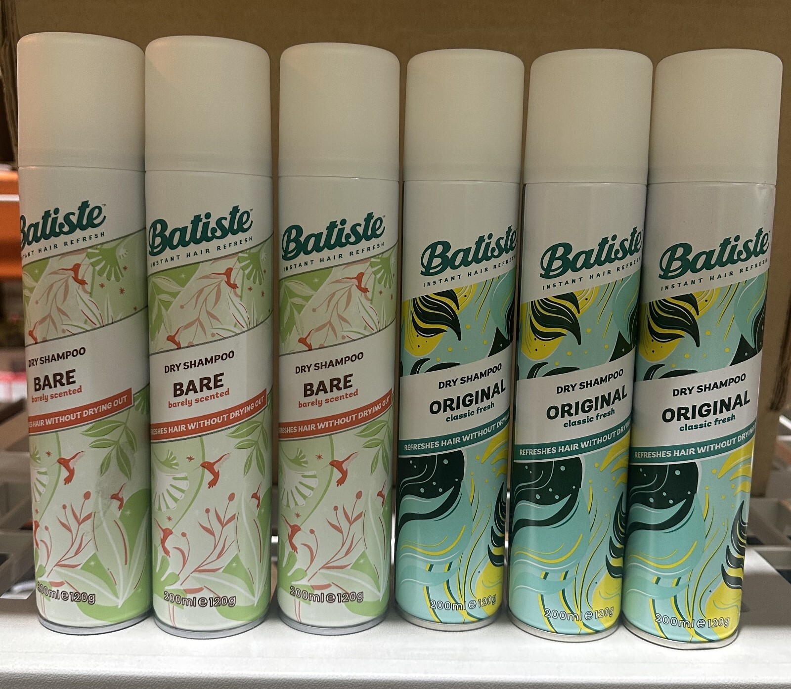Batiste Shampoo Dry 3 packs of Bare & 3 packs of Original 200ml each